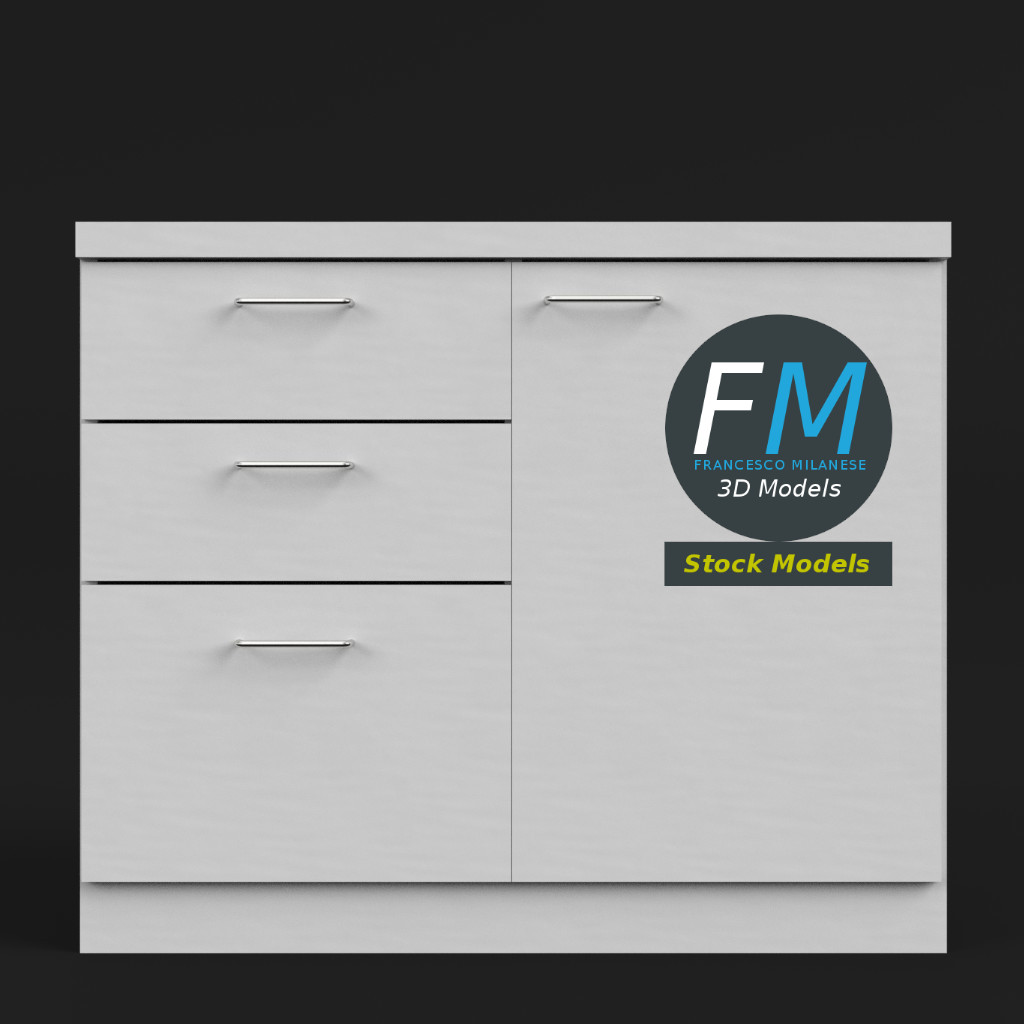 3D-Modell - Büroschrank mit Schubladen - 03