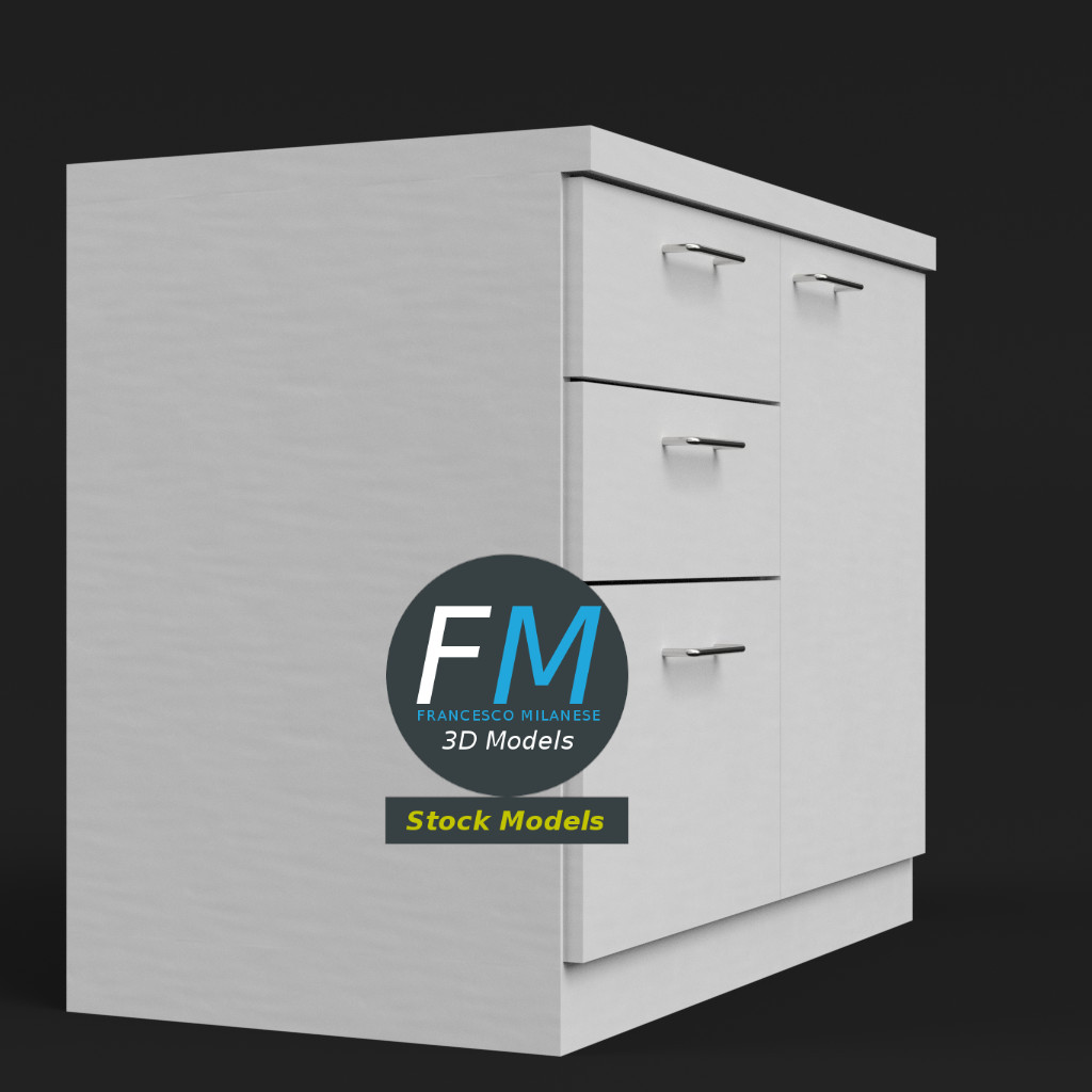 3D-Modell - Büroschrank mit Schubladen - 04