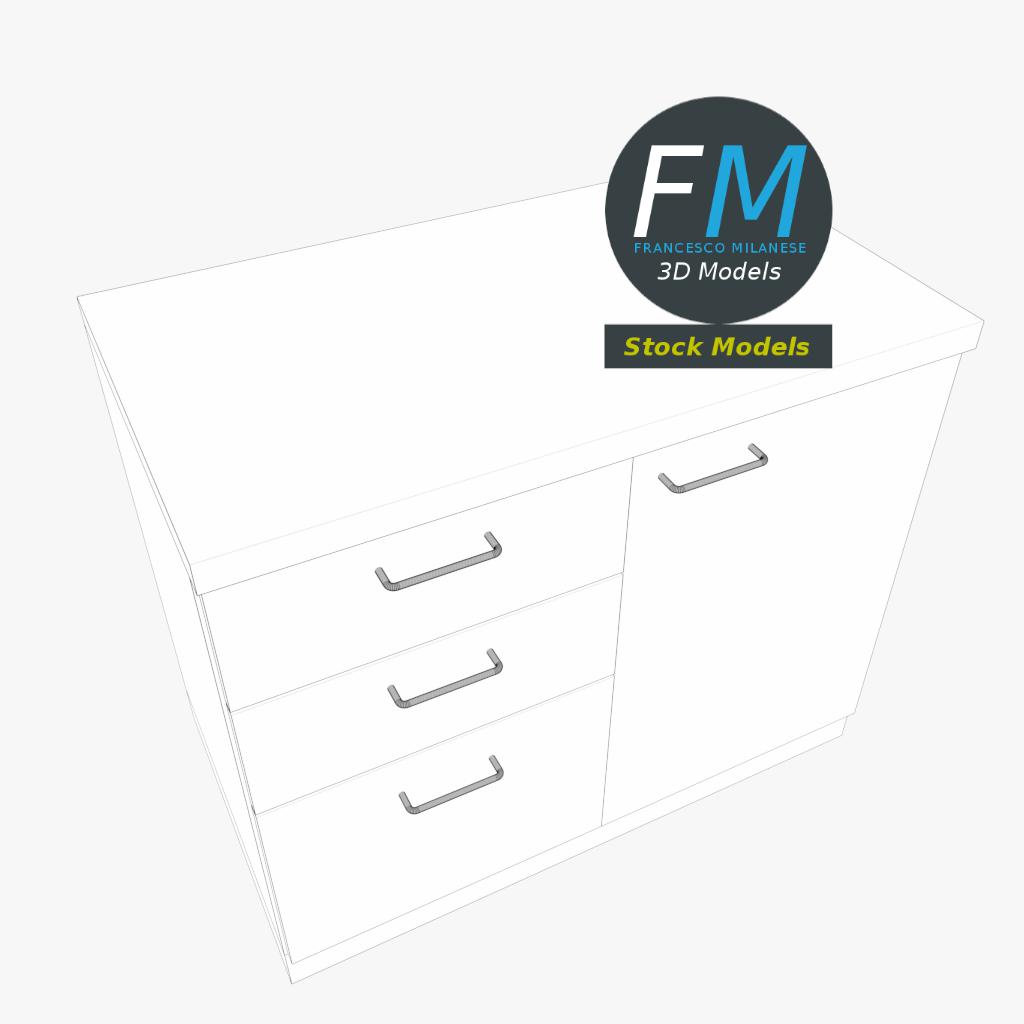 3D-Modell - Büroschrank mit Schubladen - 07