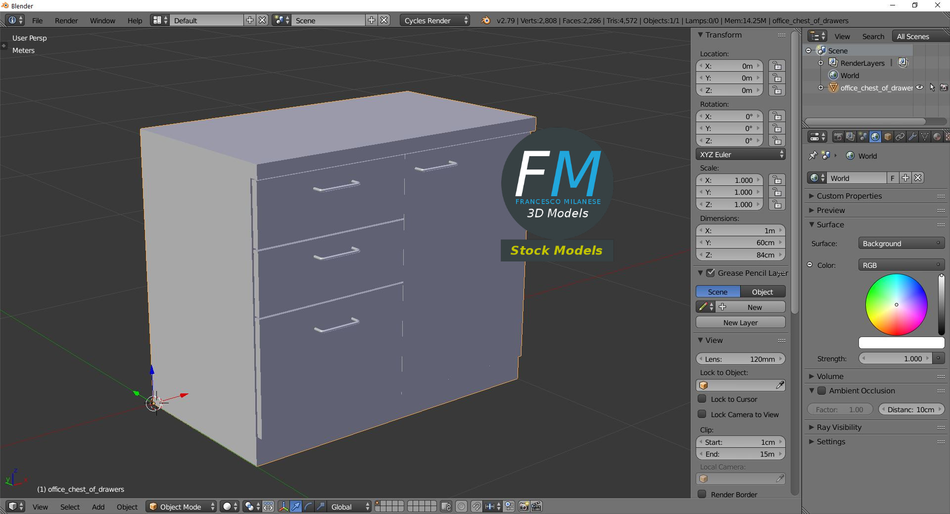 3D-Modell - Büroschrank mit Schubladen - 09