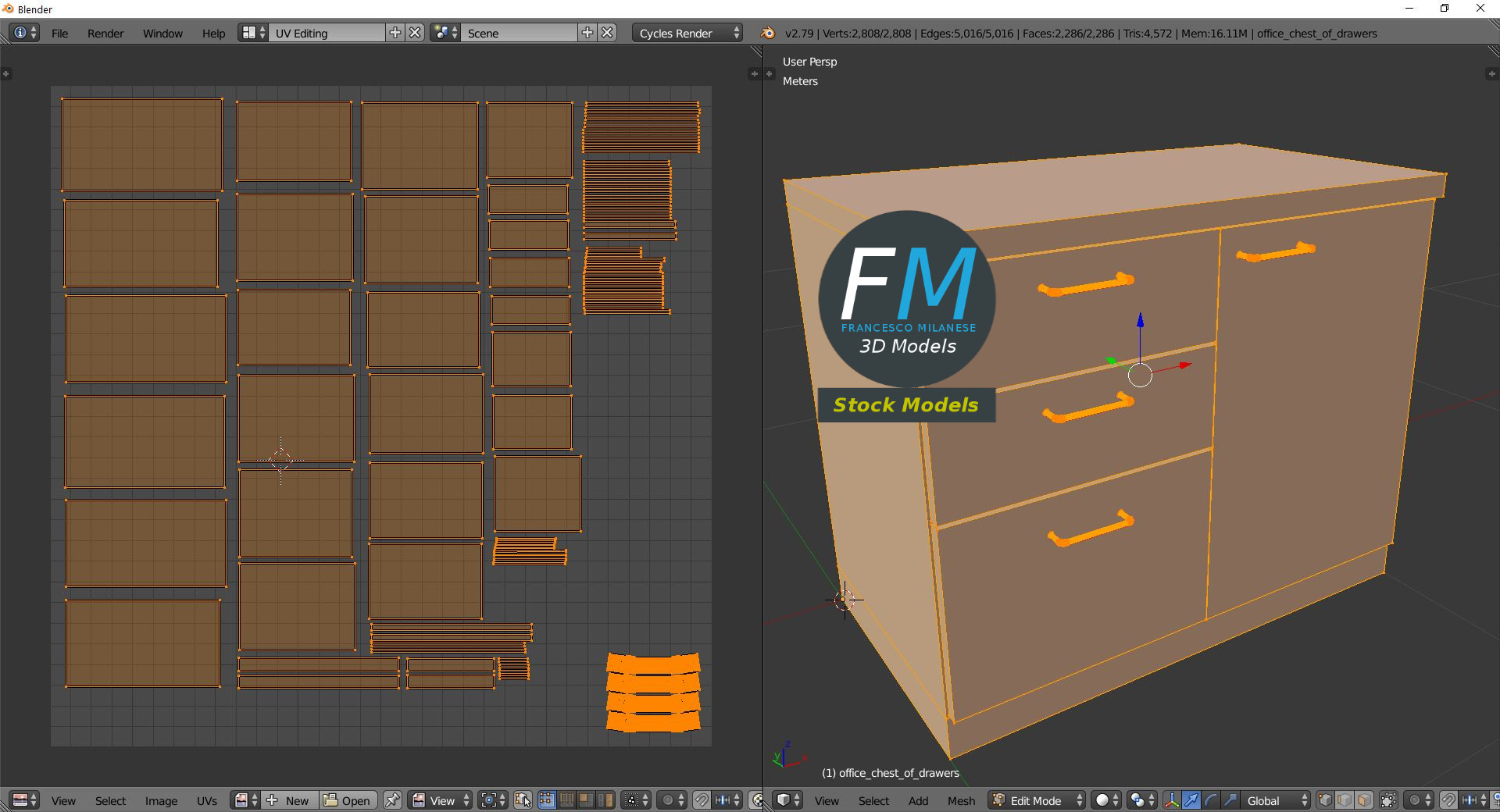 3D-Modell - Büroschrank mit Schubladen - 10