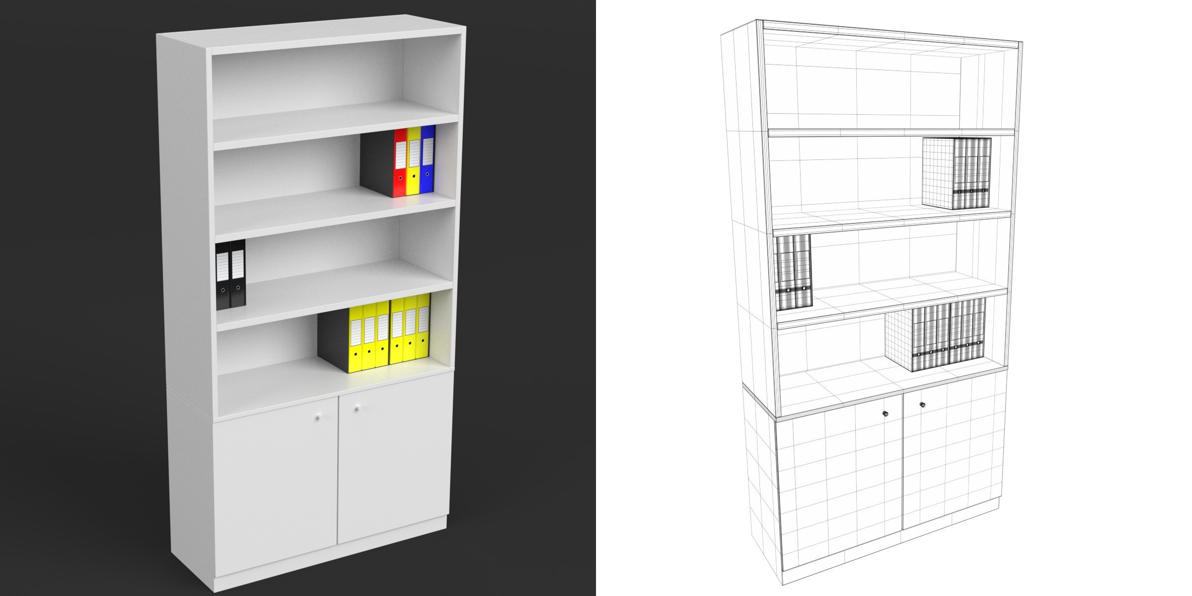 3D-Modell - Büroregal mit Ringordnern und Mappen