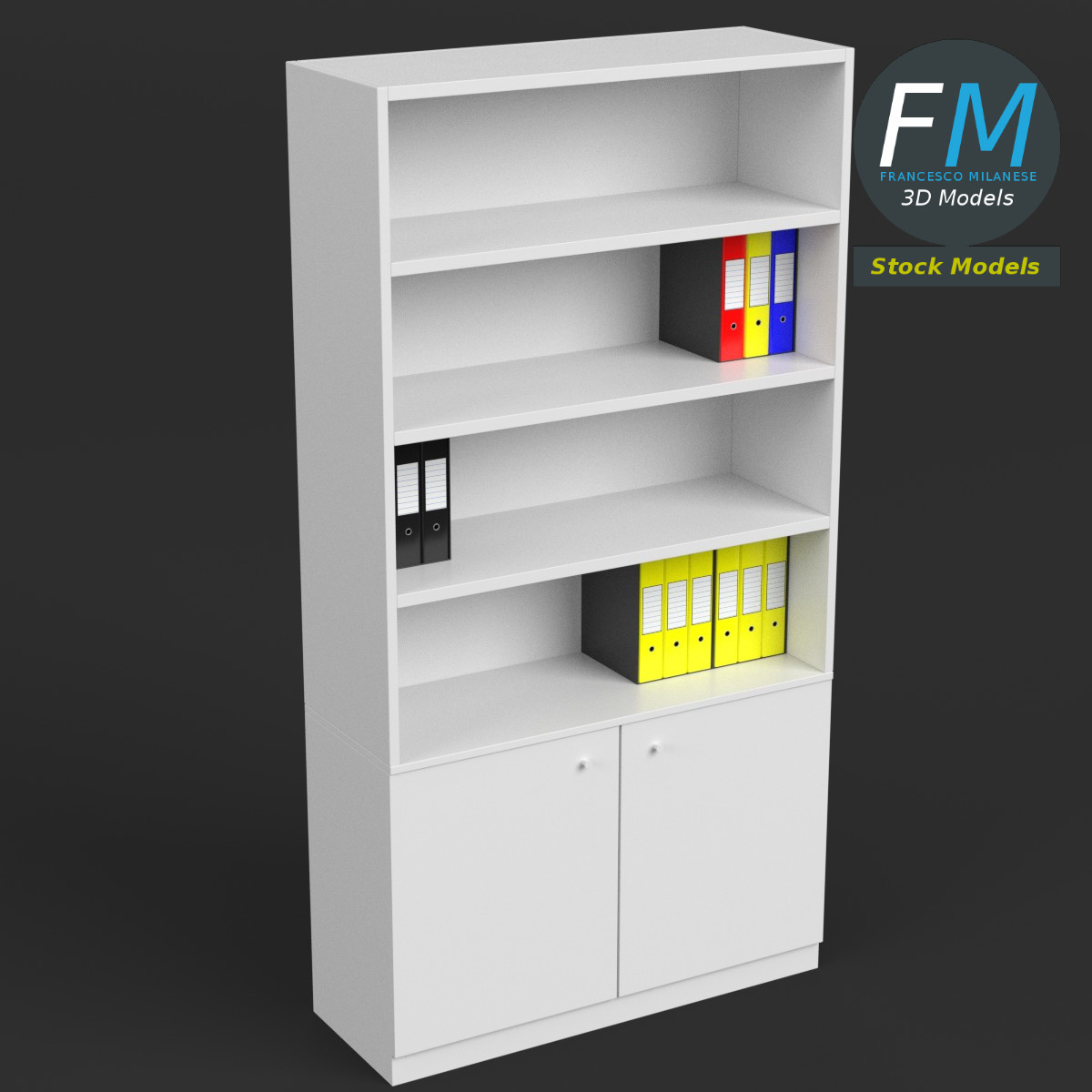 3D-Modell - Büroregal mit Ringordnern und Mappen - 01