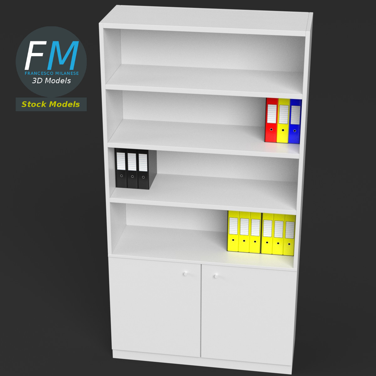 3D-Modell - Büroregal mit Ringordnern und Mappen - 02