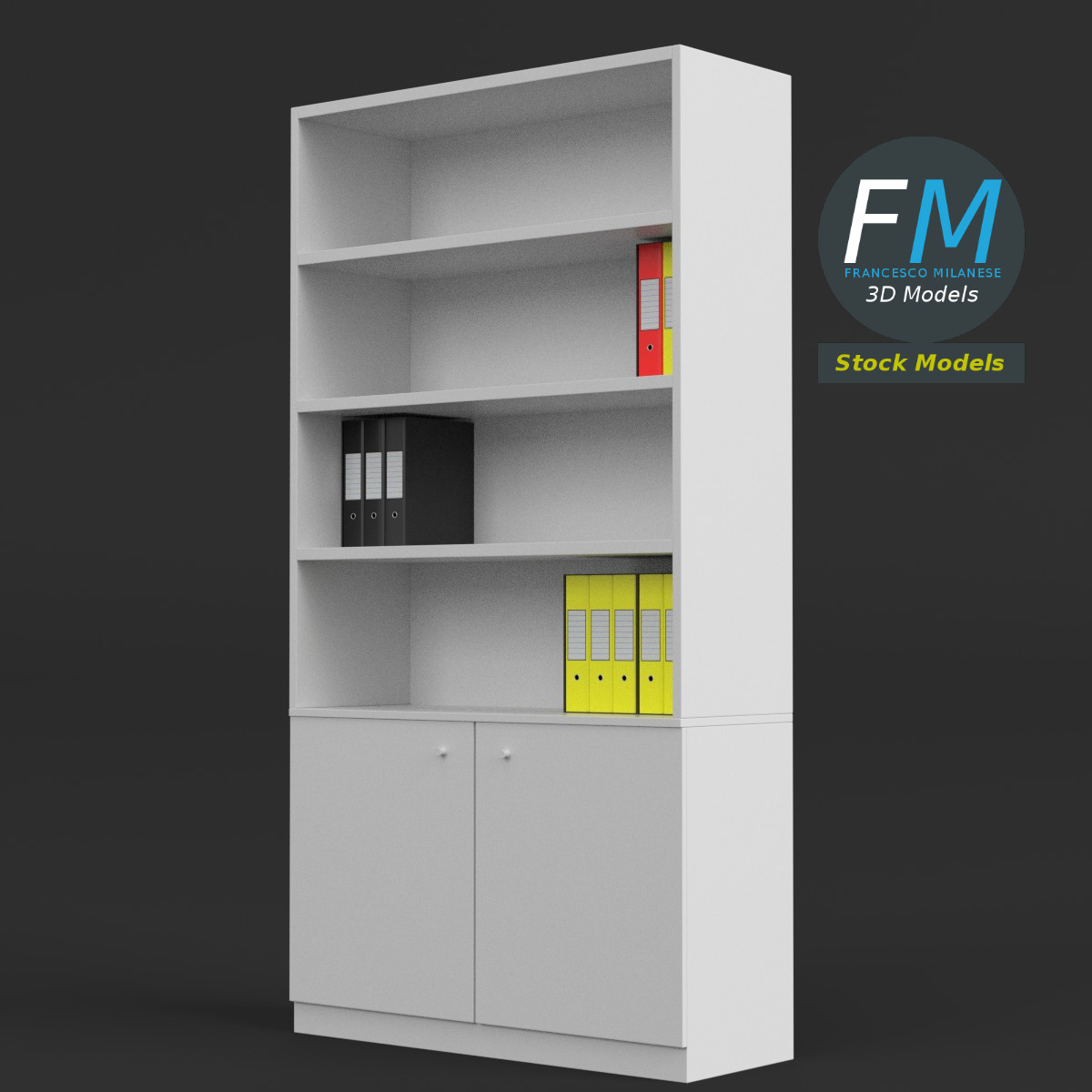 3D-Modell - Büroregal mit Ringordnern und Mappen - 03
