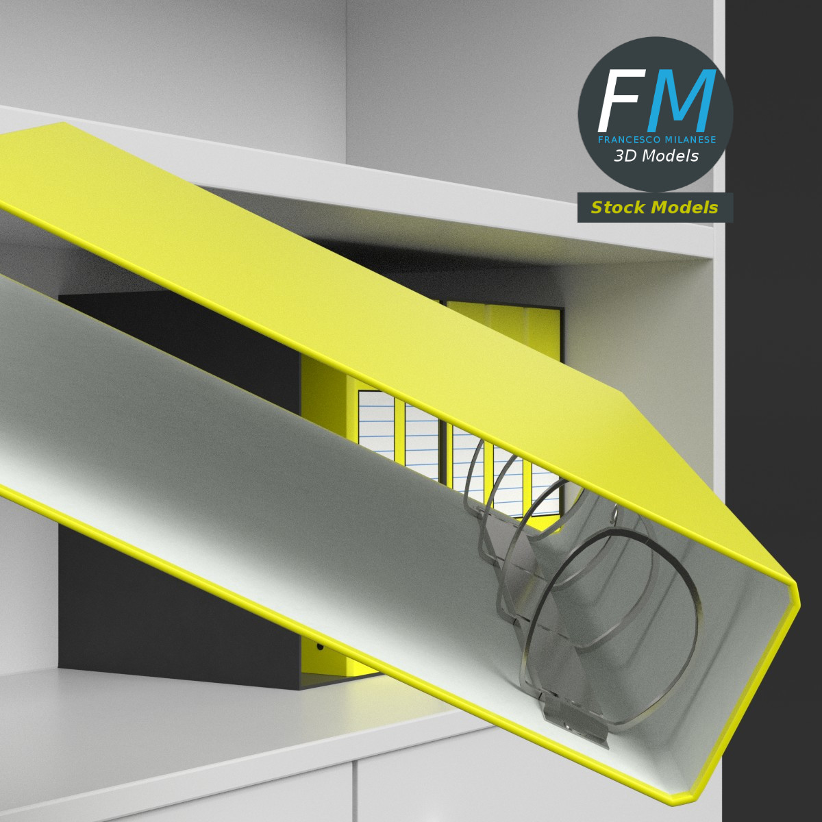 3D-Modell - Büroregal mit Ringordnern und Mappen - 04