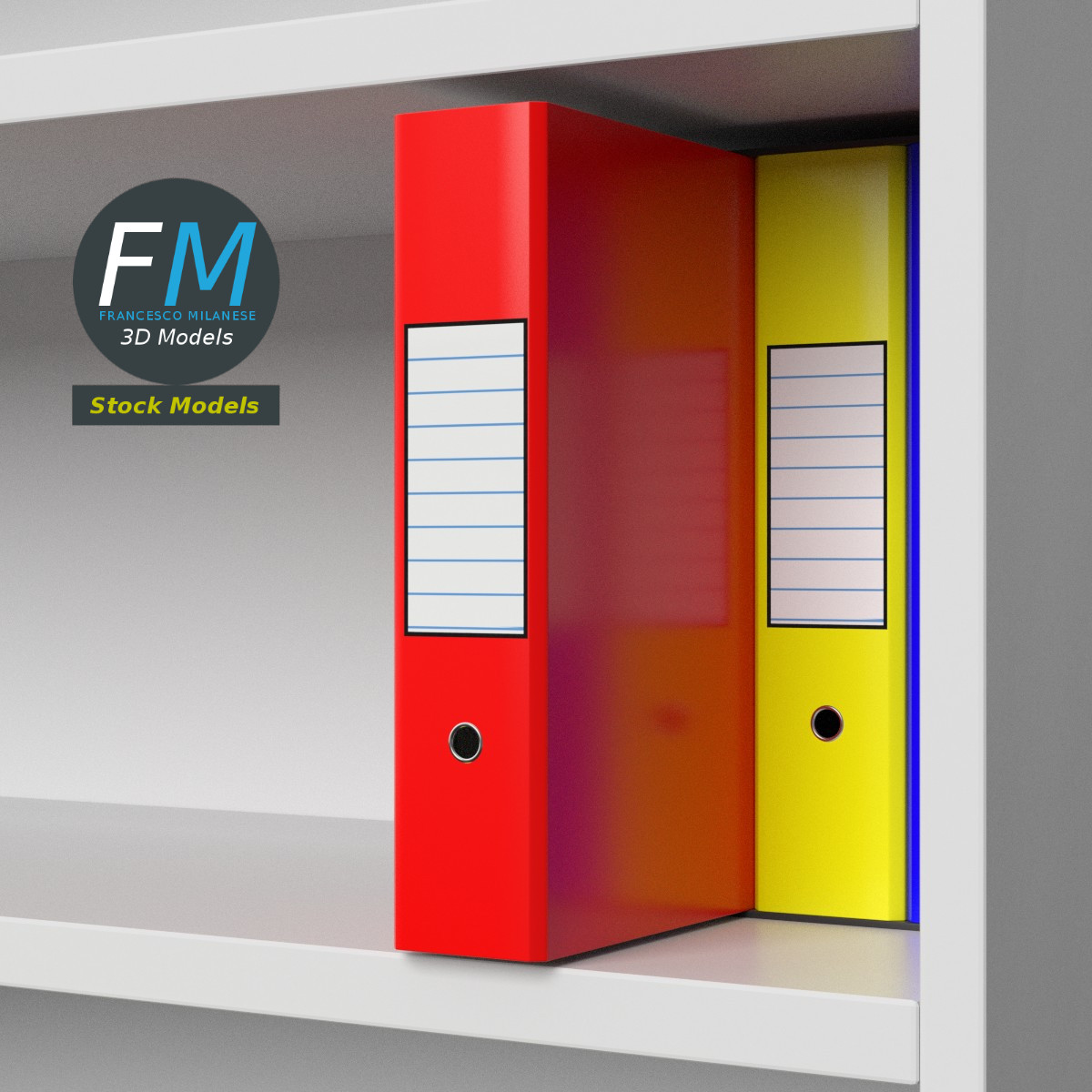 3D-Modell - Büroregal mit Ringordnern und Mappen - 05