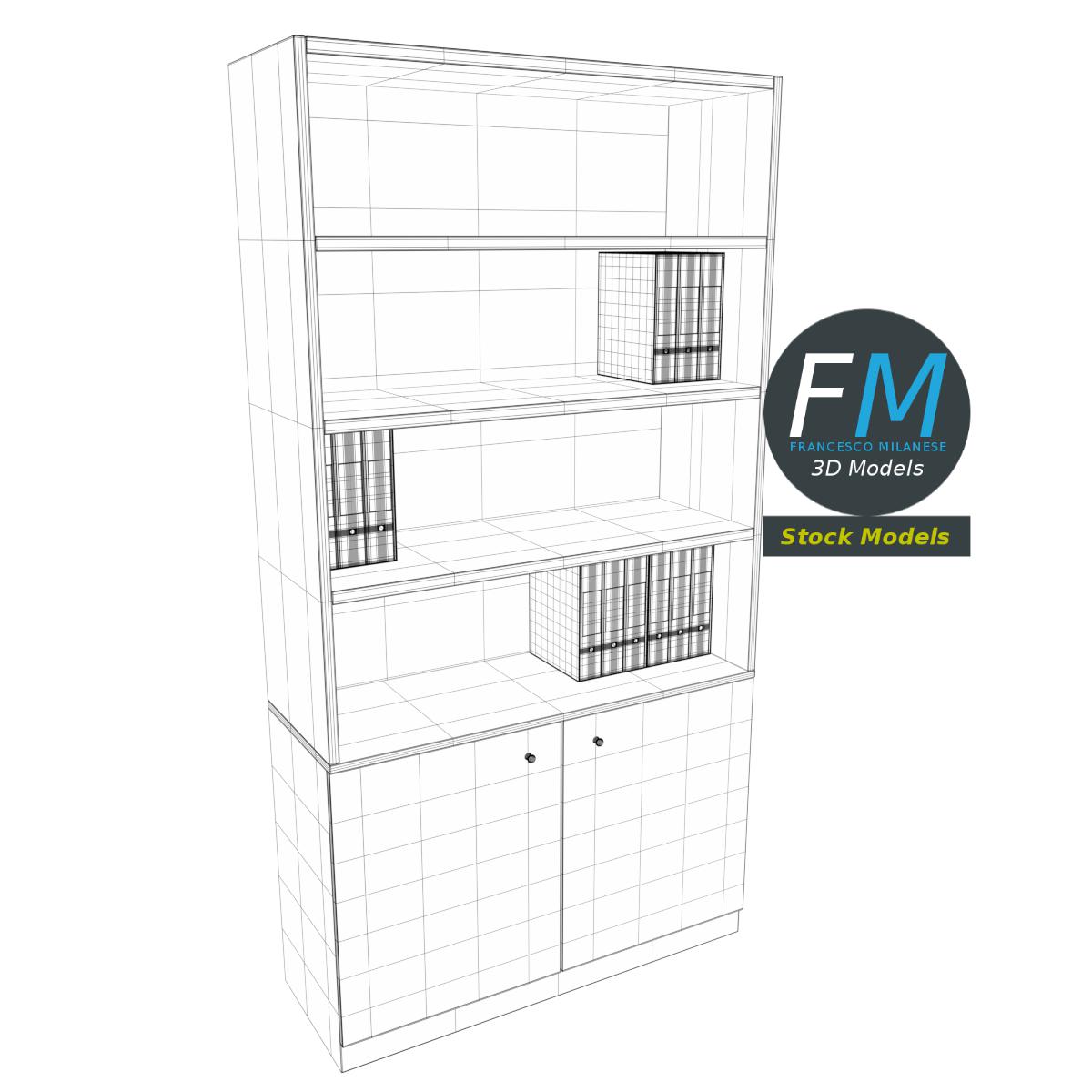 3D-Modell - Büroregal mit Ringordnern und Mappen - 07