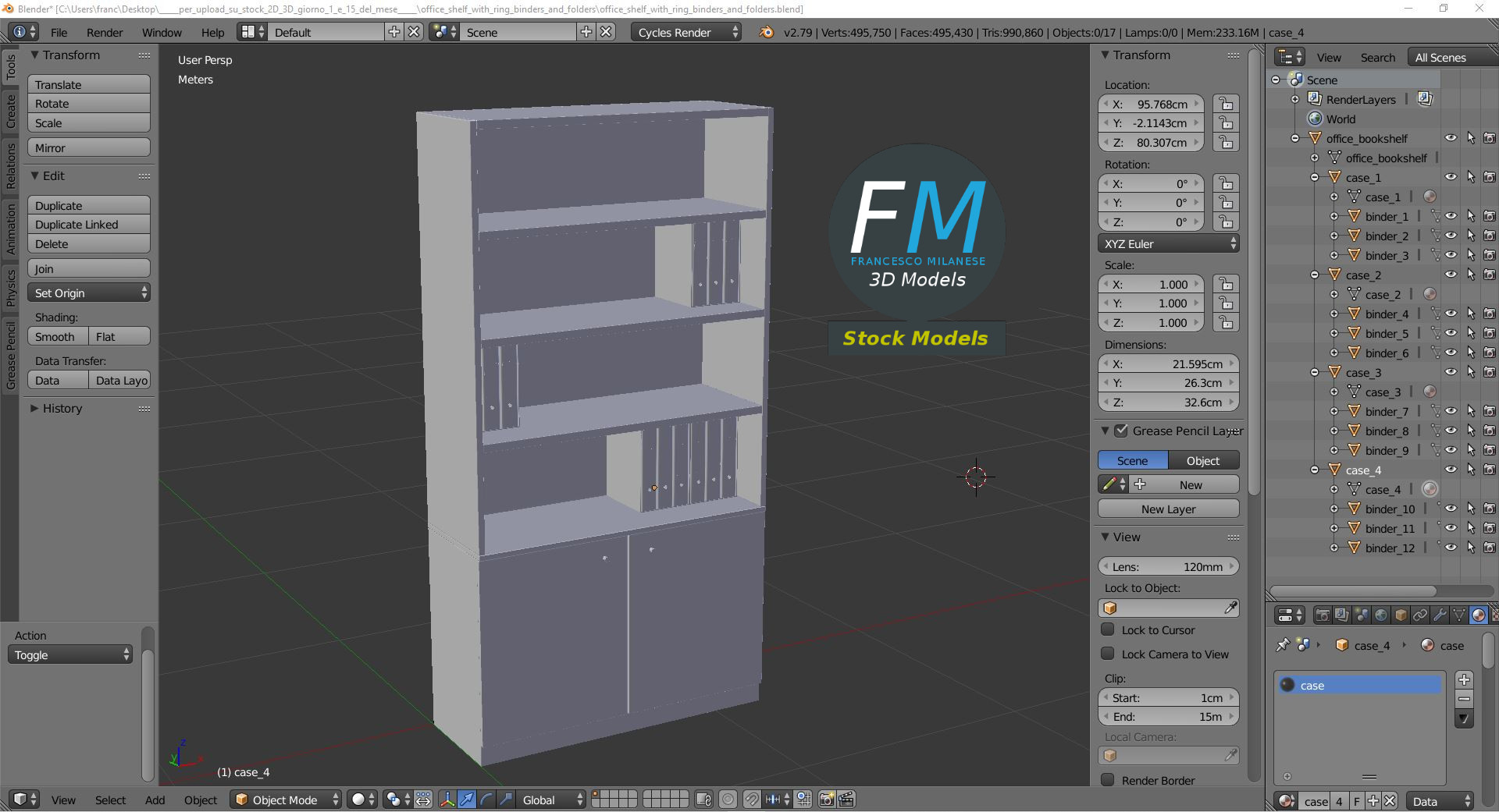 3D-Modell - Büroregal mit Ringordnern und Mappen - 09