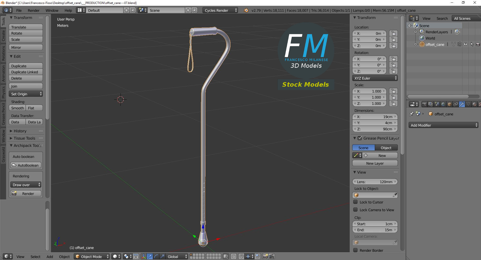 3D-Modell - Offset-Gehstock - 09