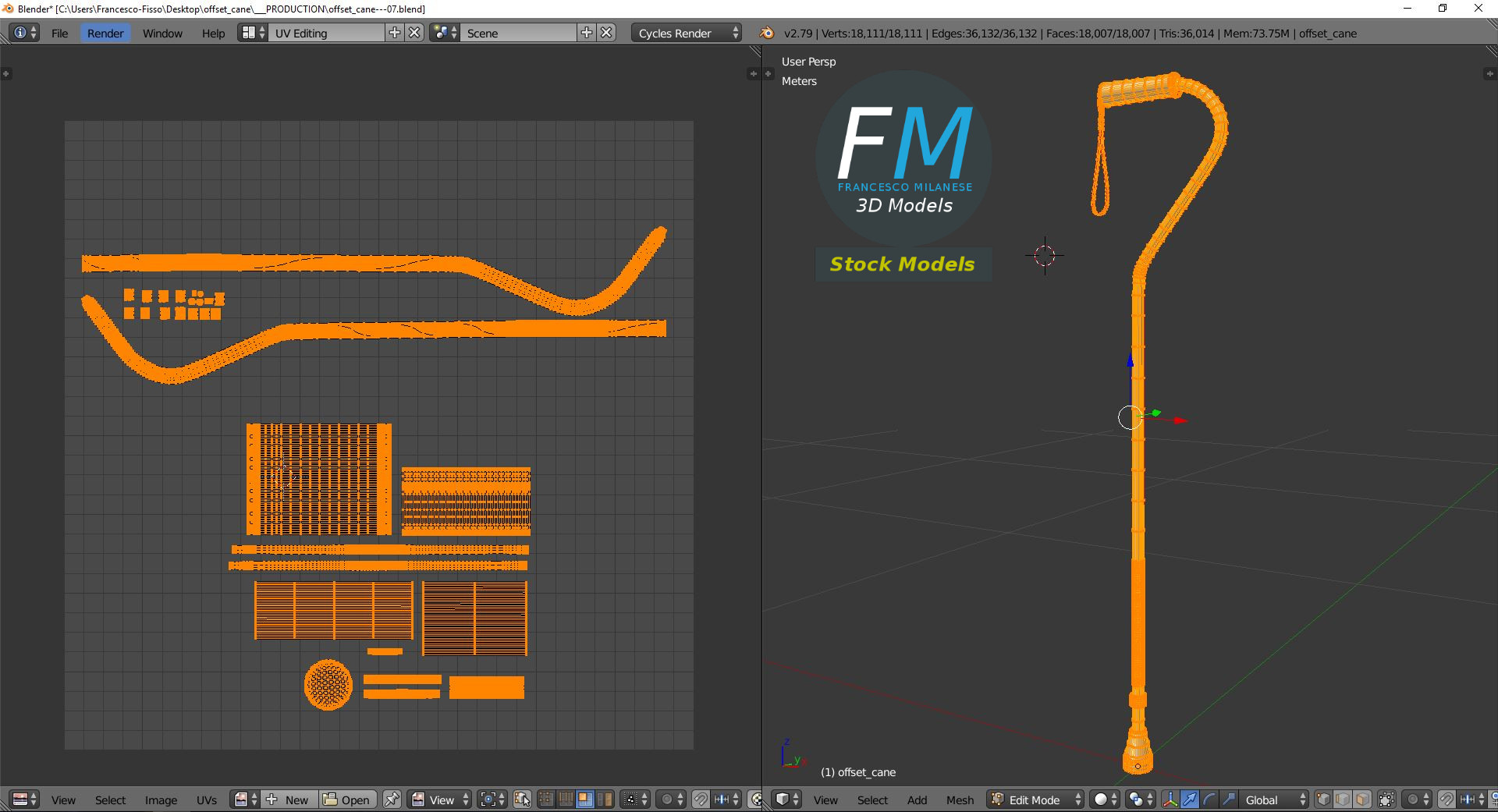 3D-Modell - Offset-Gehstock - 10