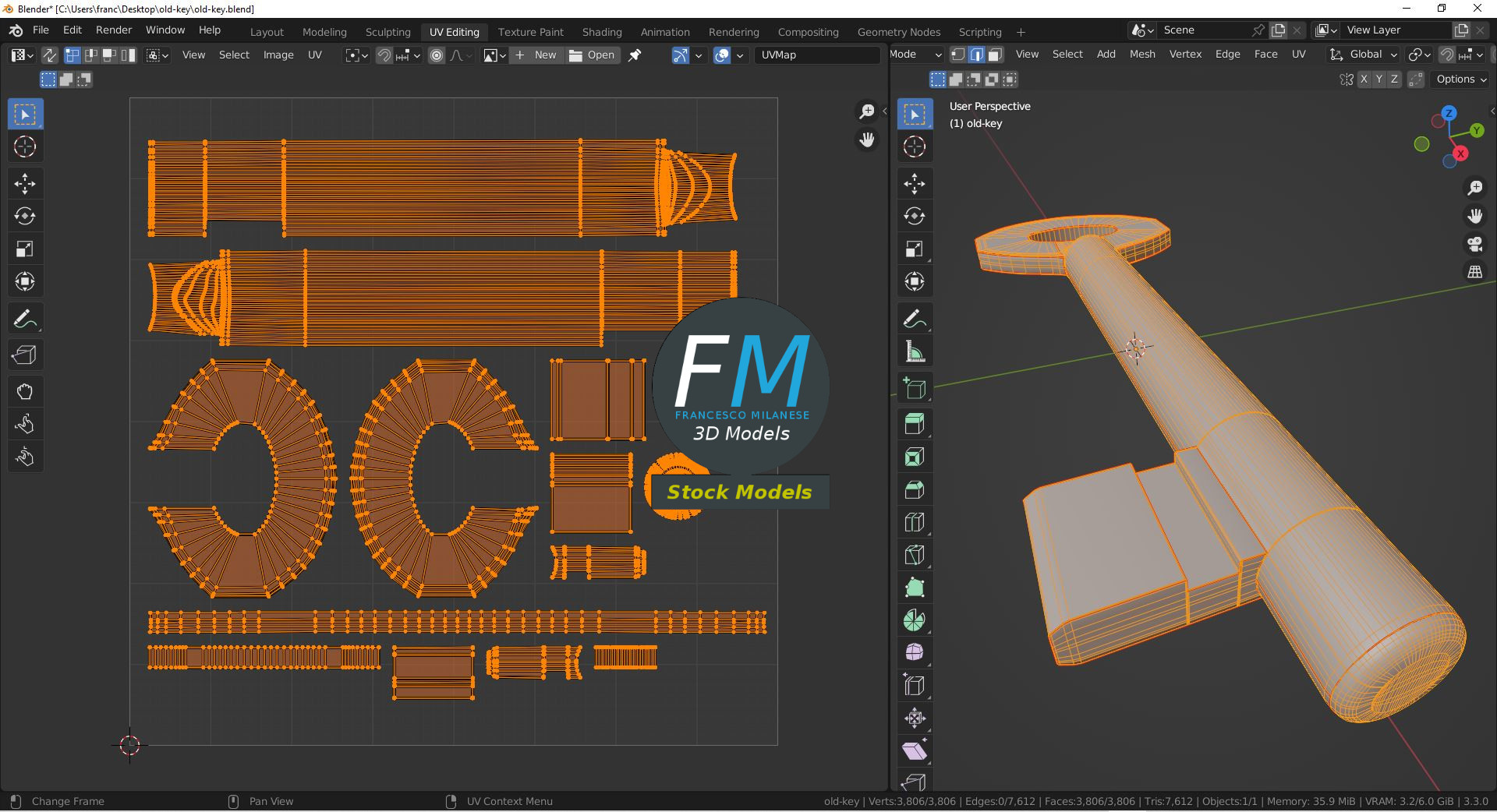 3D-Modell - Alter Messingschlüssel - 10