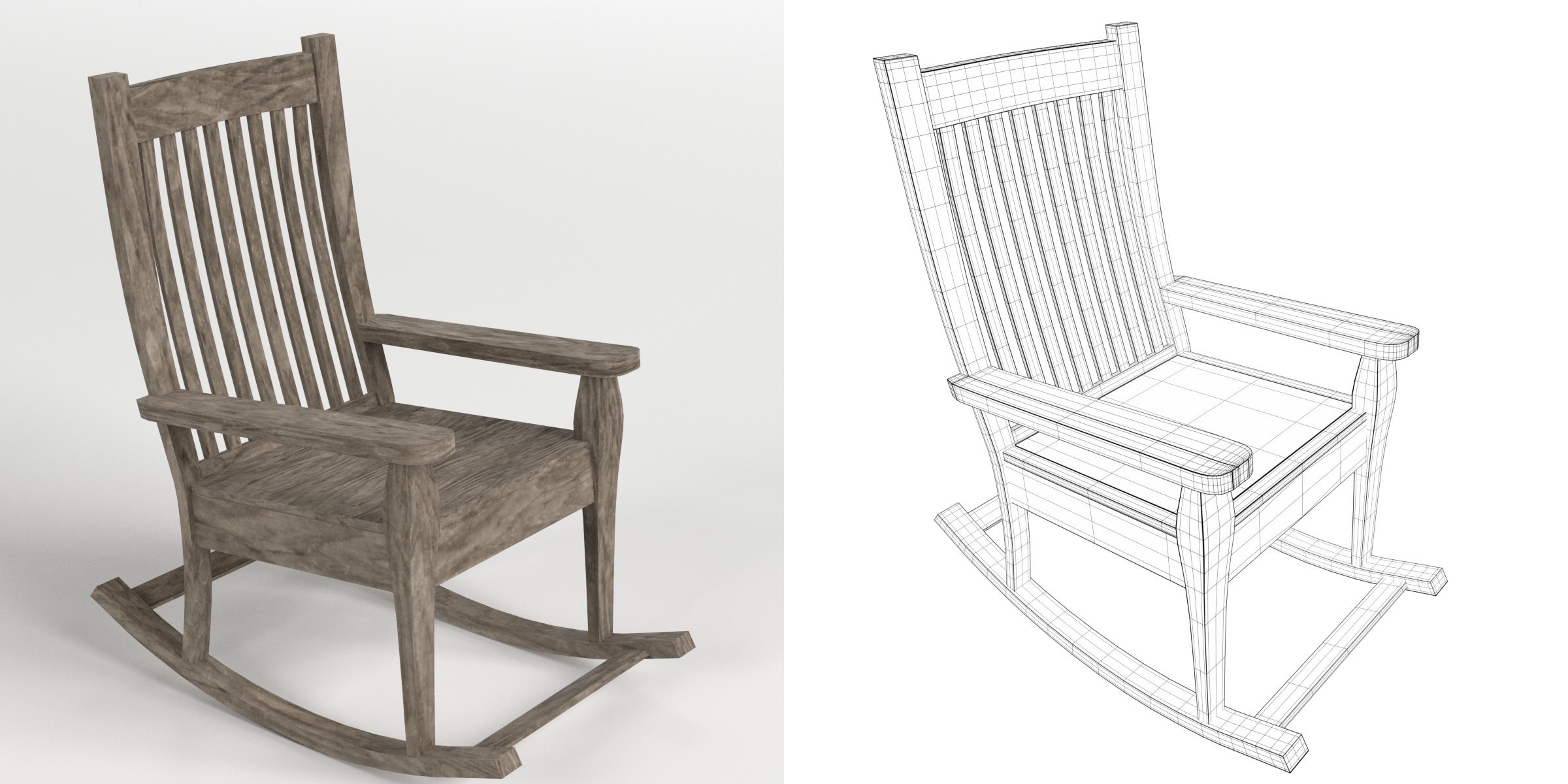 3D-Modell - Alter Holzschaukelstuhl