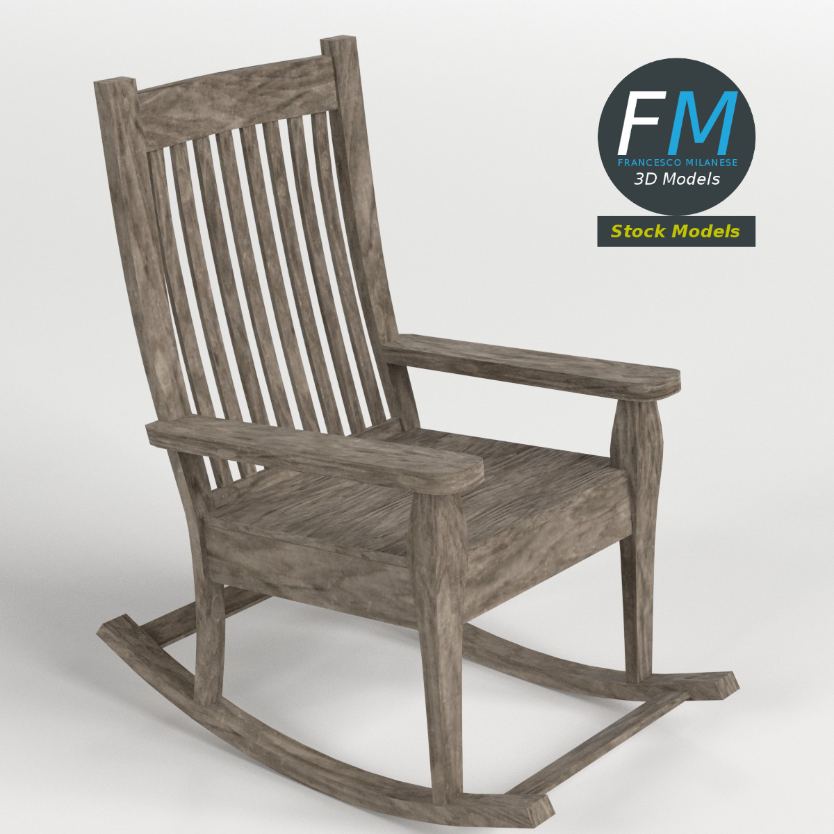 3D-Modell - Alter Holzschaukelstuhl - 01