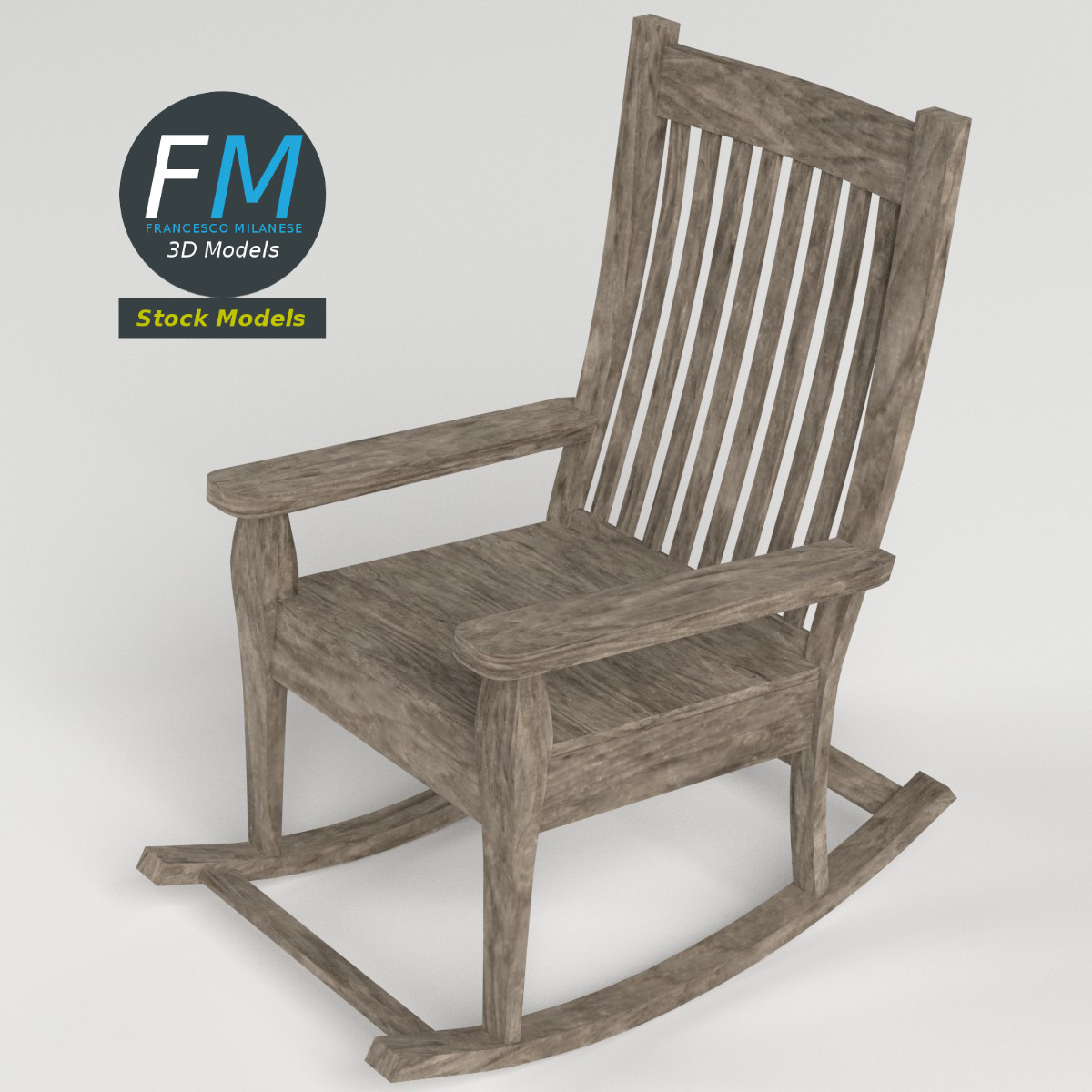 3D-Modell - Alter Holzschaukelstuhl - 02
