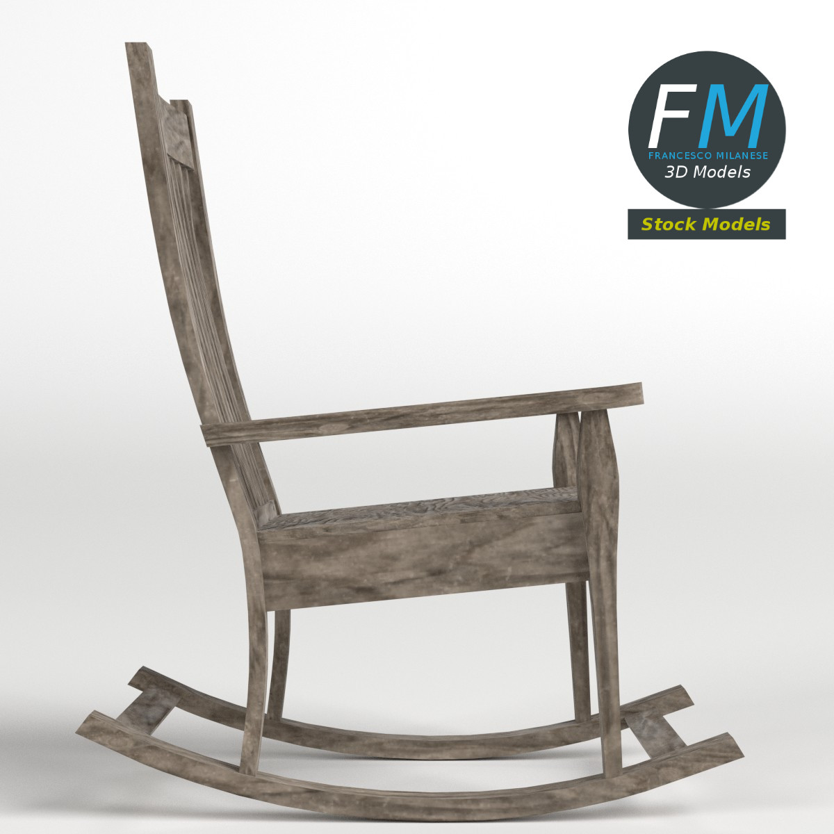3D-Modell - Alter Holzschaukelstuhl - 03