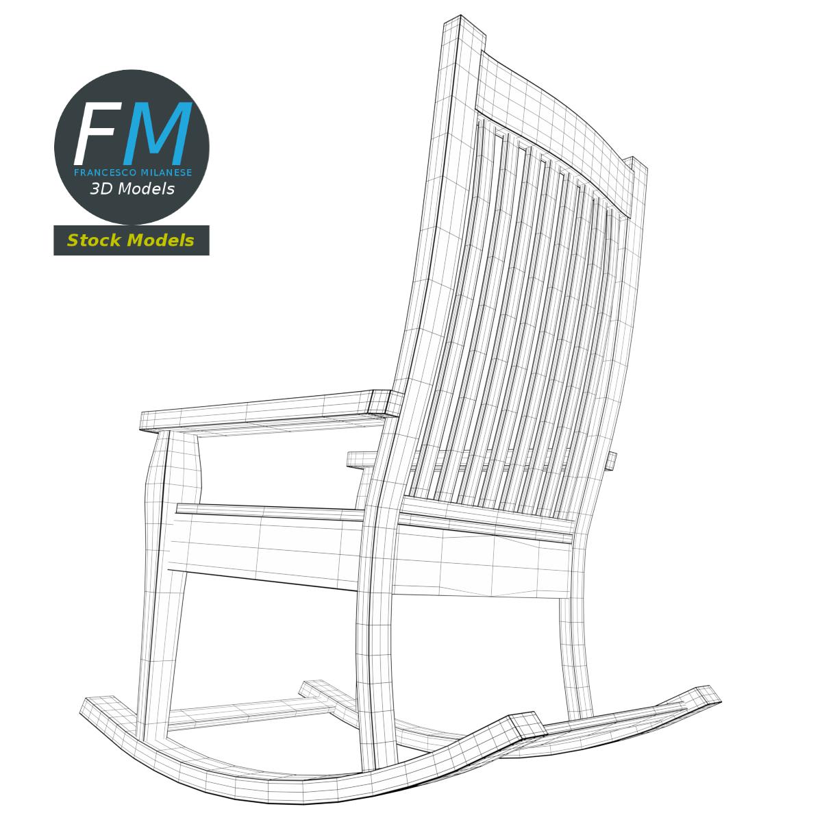 3D-Modell - Alter Holzschaukelstuhl - 08