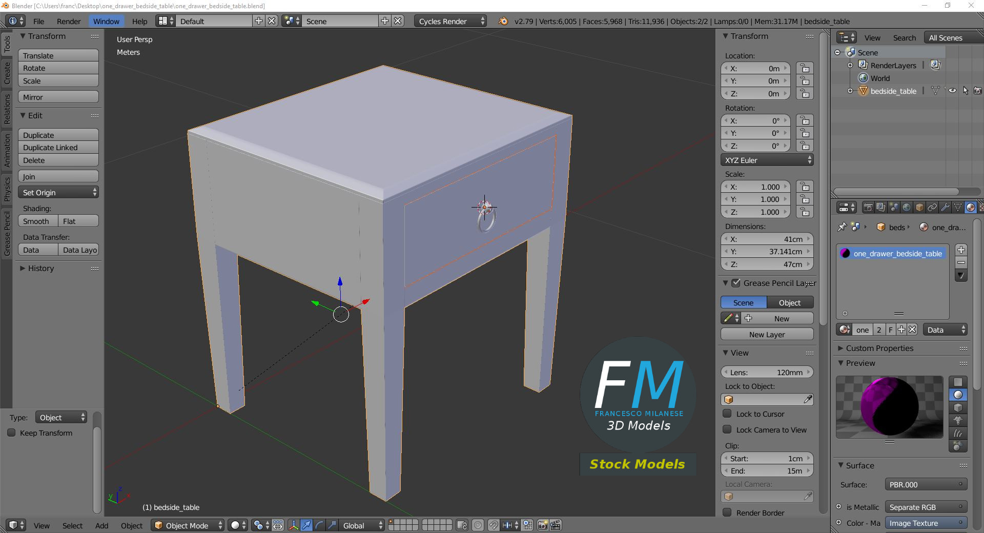 3D-Modell - Nachttisch mit Einer Schublade - 09