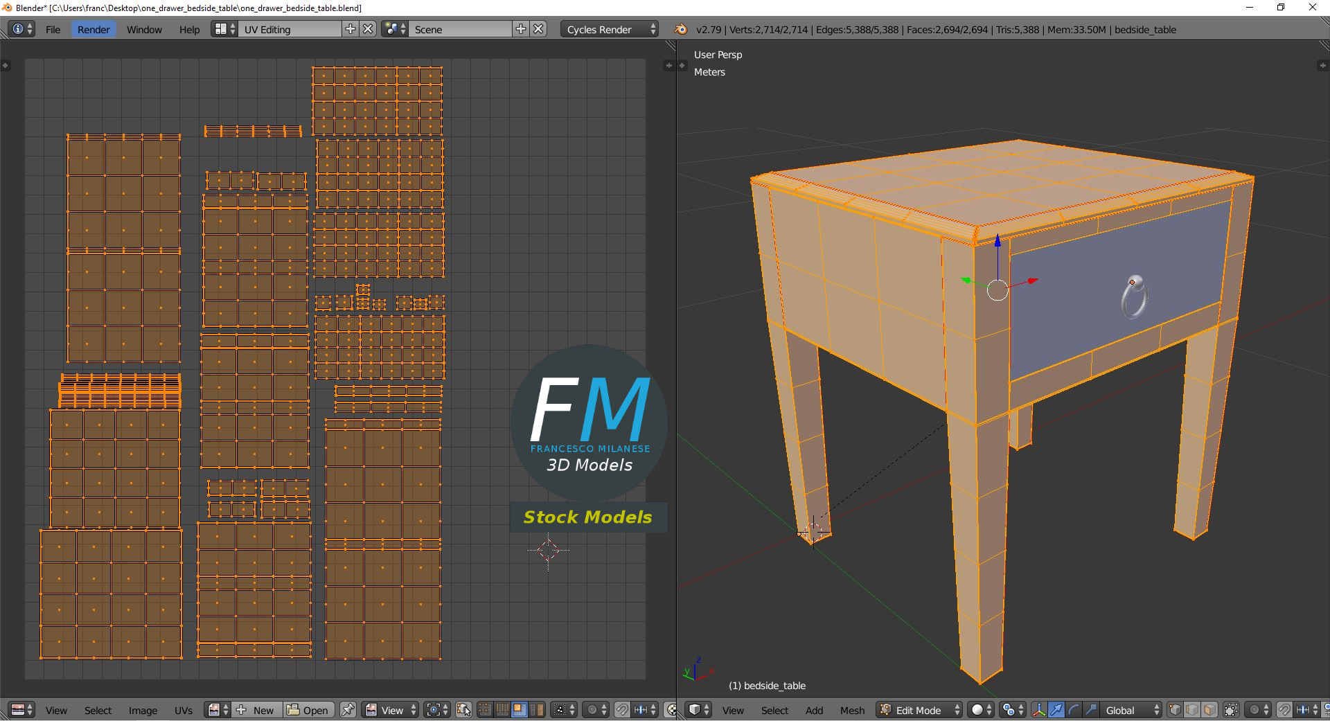 3D-Modell - Nachttisch mit Einer Schublade - 10