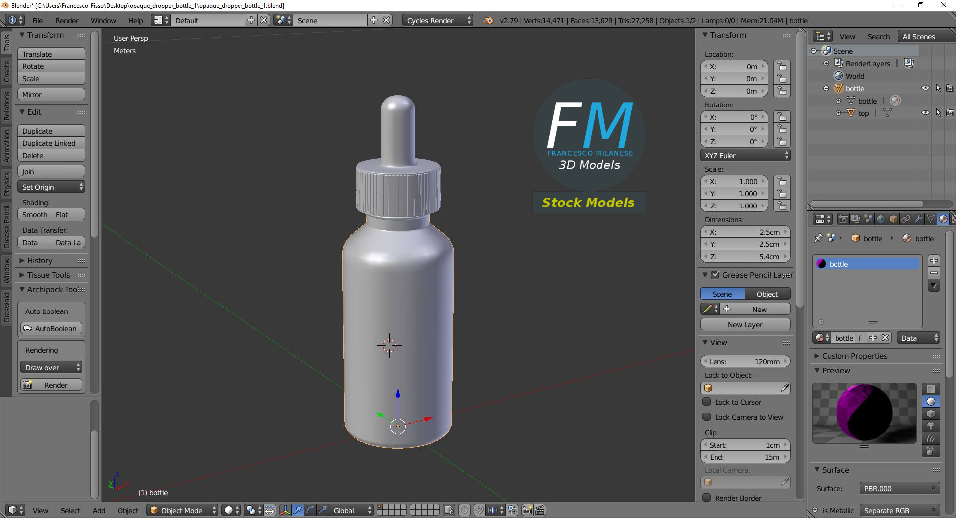 3D-Modell - Undurchsichtige Tropfflasche - 09