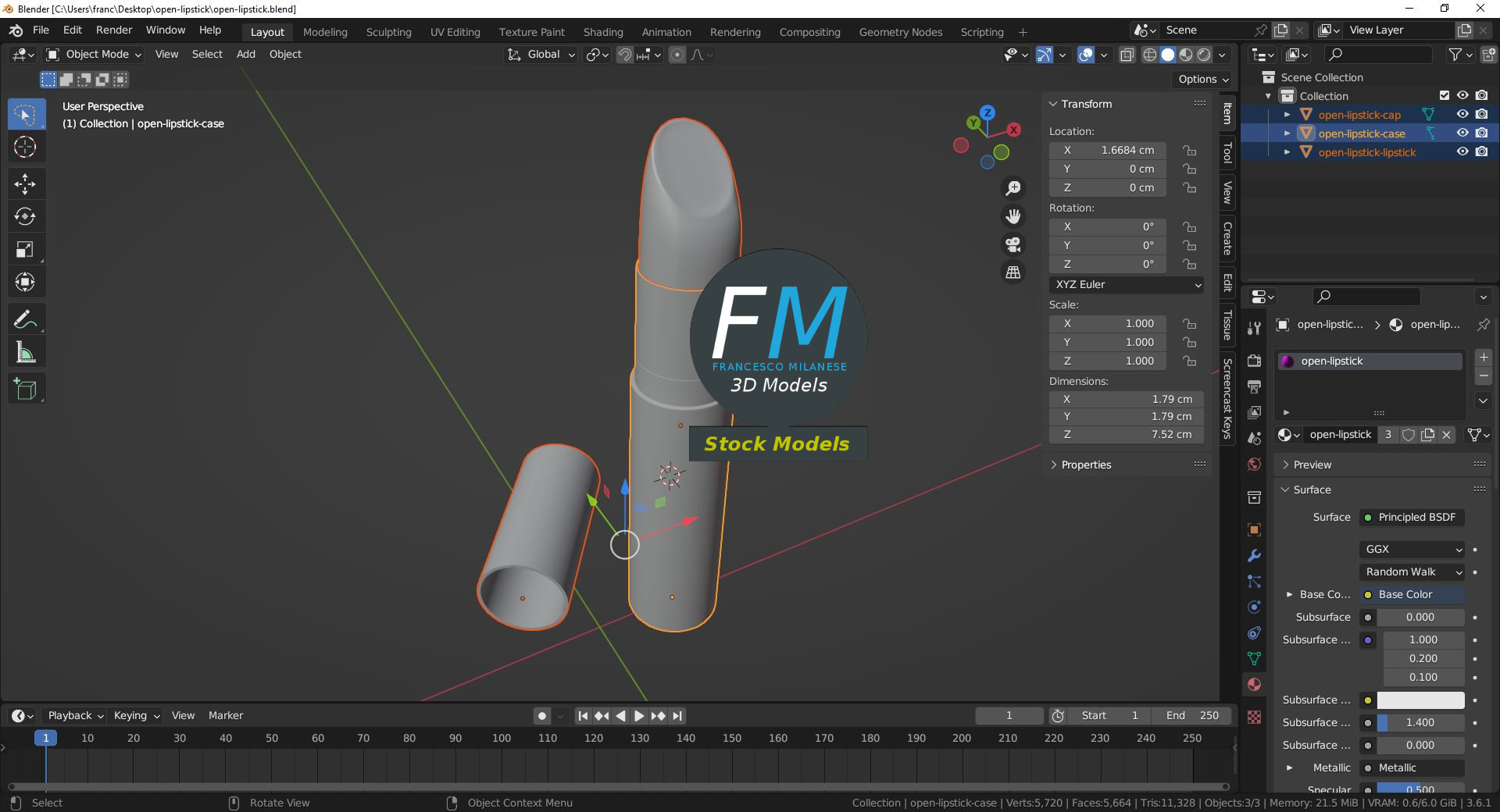 3D-Modell - Geöffneter Lippenstift - 09