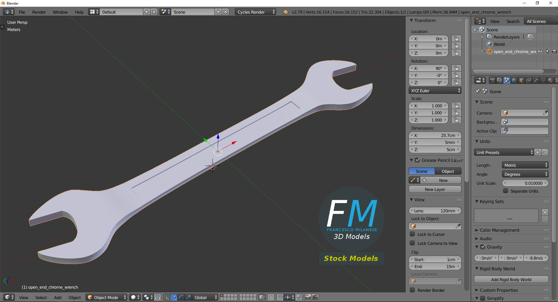 3D-Modell - Verchromter Maulschlüssel - 09