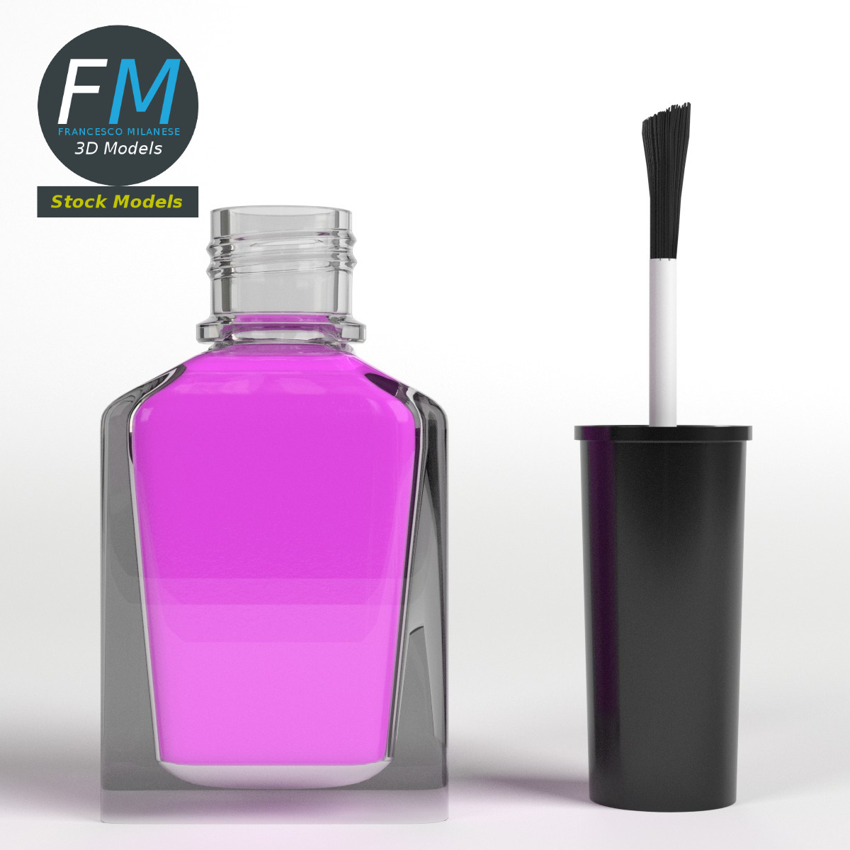 3D-Modell - Geöffneter Nagellack mit Pinsel - 01