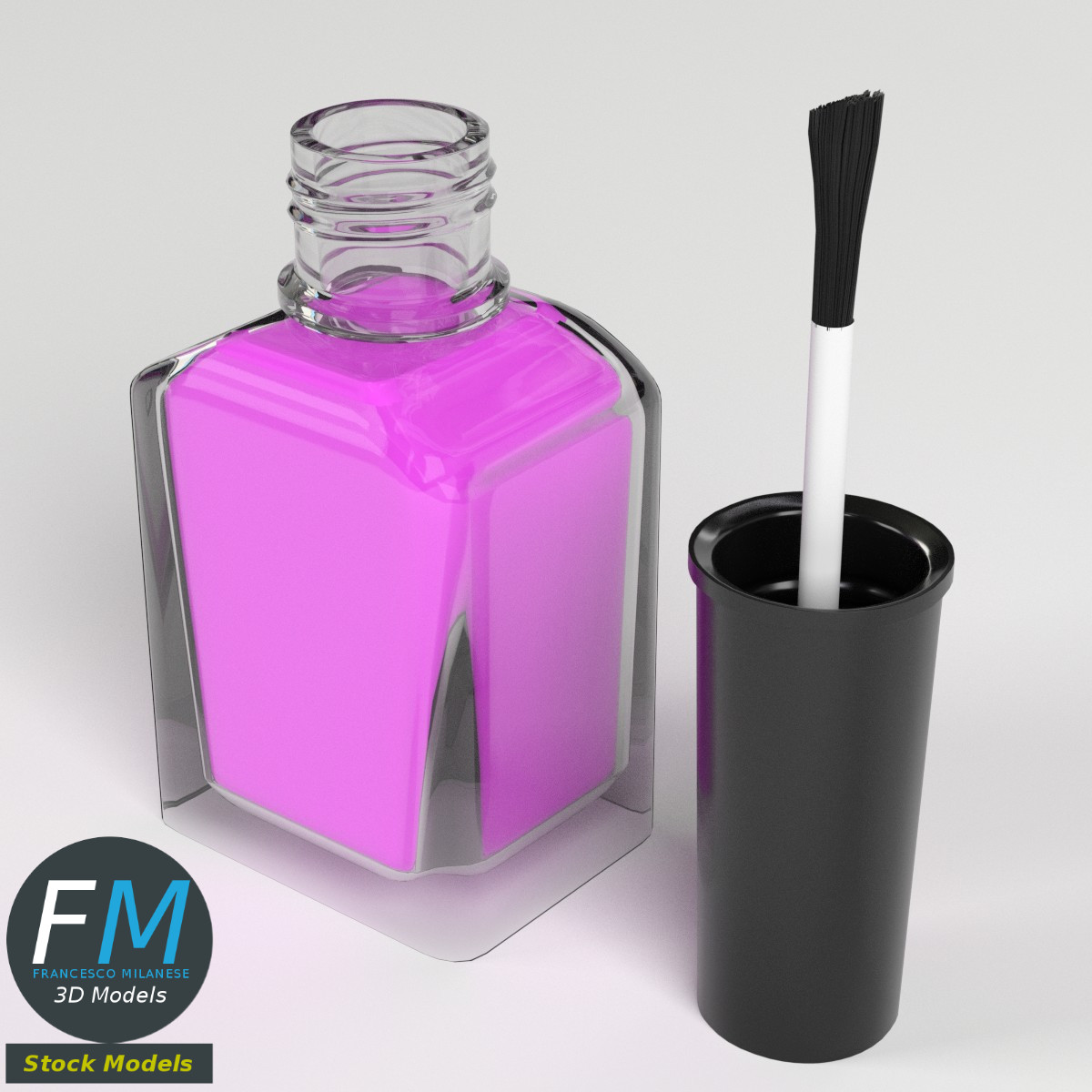 3D-Modell - Geöffneter Nagellack mit Pinsel - 02
