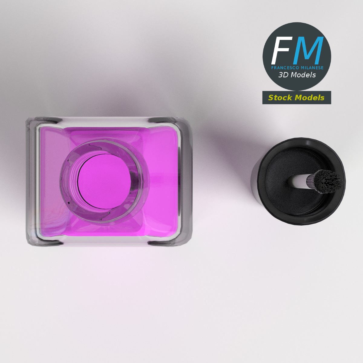 3D-Modell - Geöffneter Nagellack mit Pinsel - 06