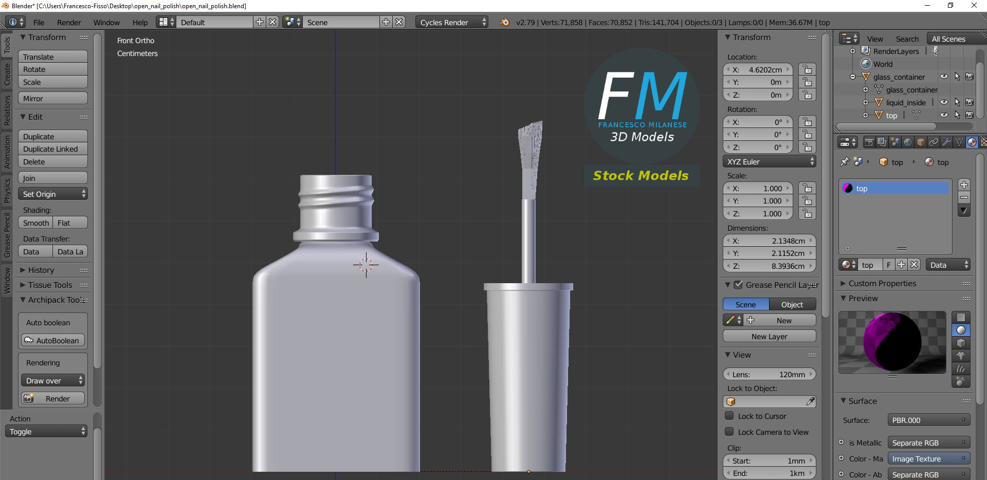 3D-Modell - Geöffneter Nagellack mit Pinsel - 09
