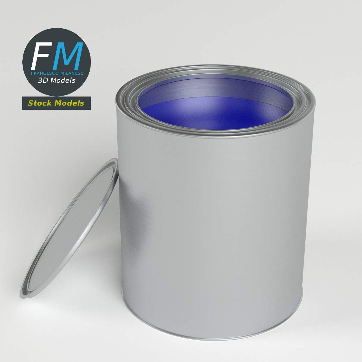 3D-Modell - Geöffnete Farbdose mit Deckel - 02