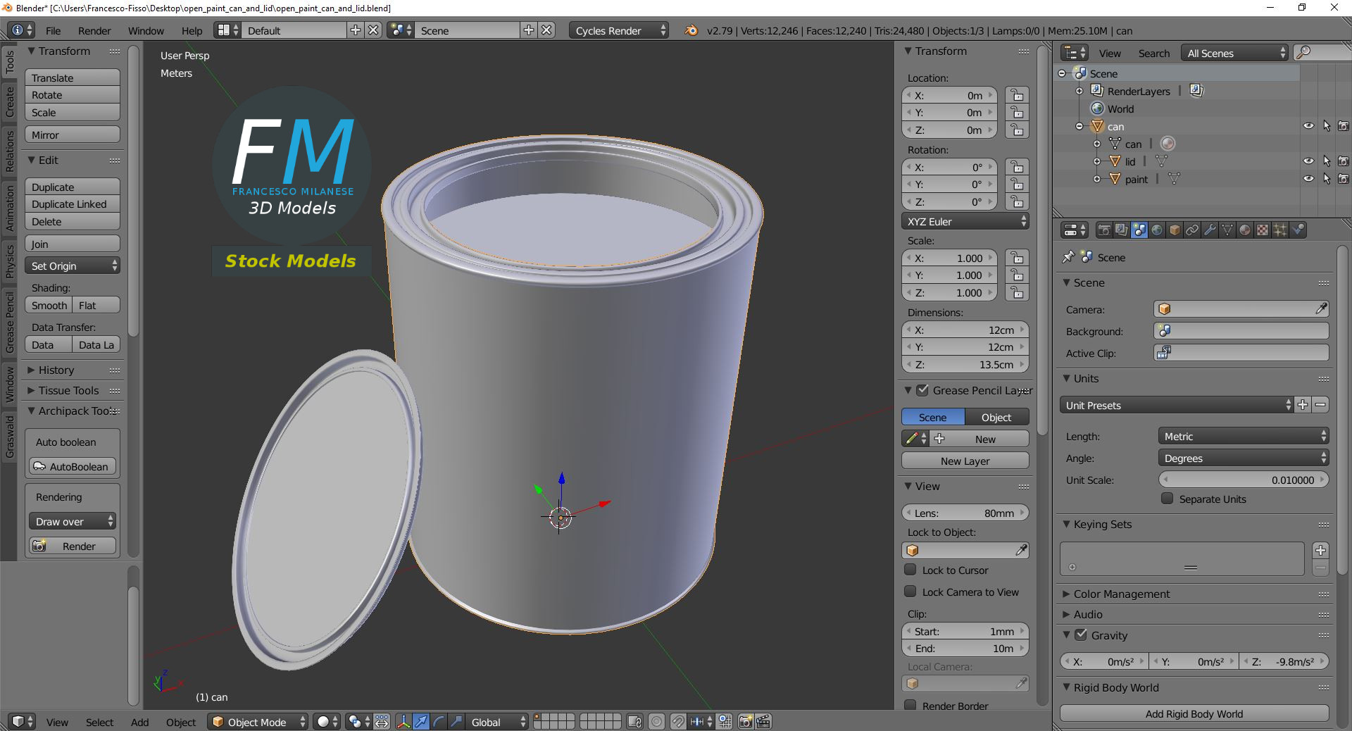 3D-Modell - Geöffnete Farbdose mit Deckel - 09