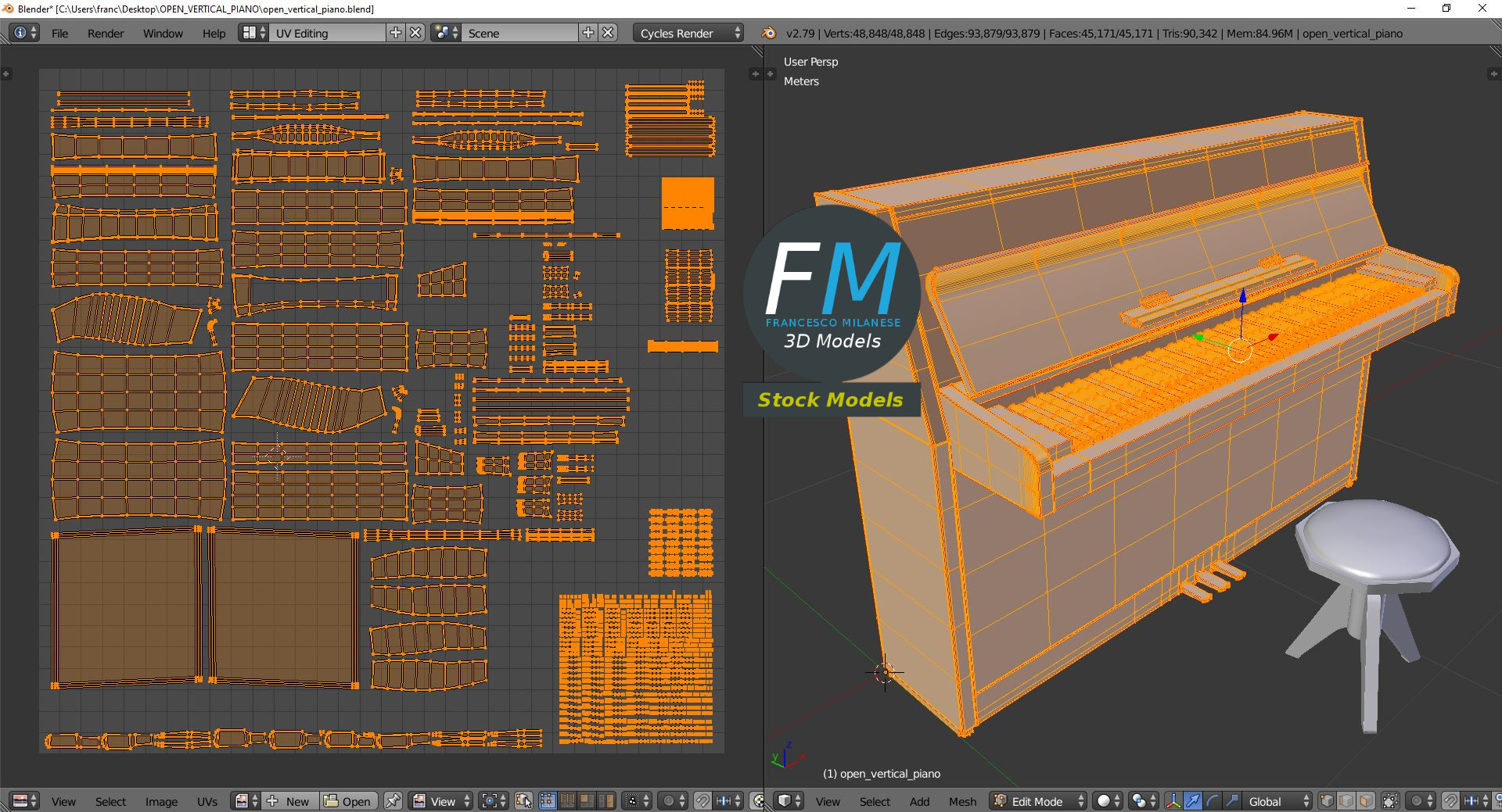 3D-Modell - Offenes Klavier - 10