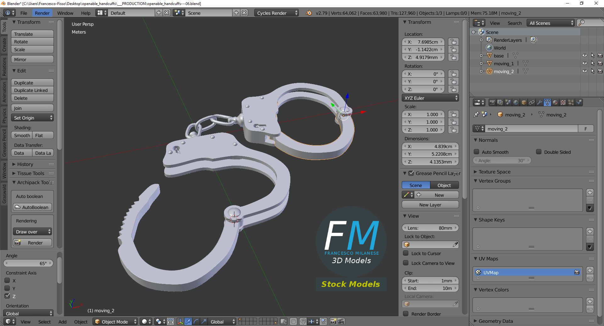 3D-Modell - Öffnbare Handschellen - 09