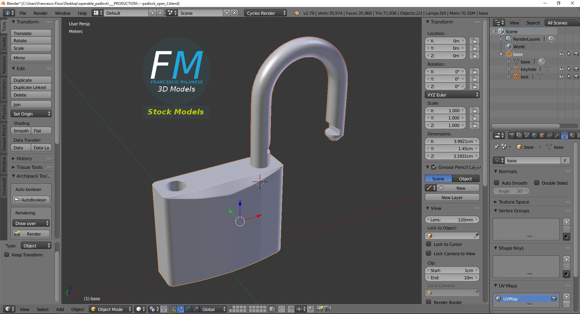 3D-Modell - Öffnbares Vorhängeschloss - 09