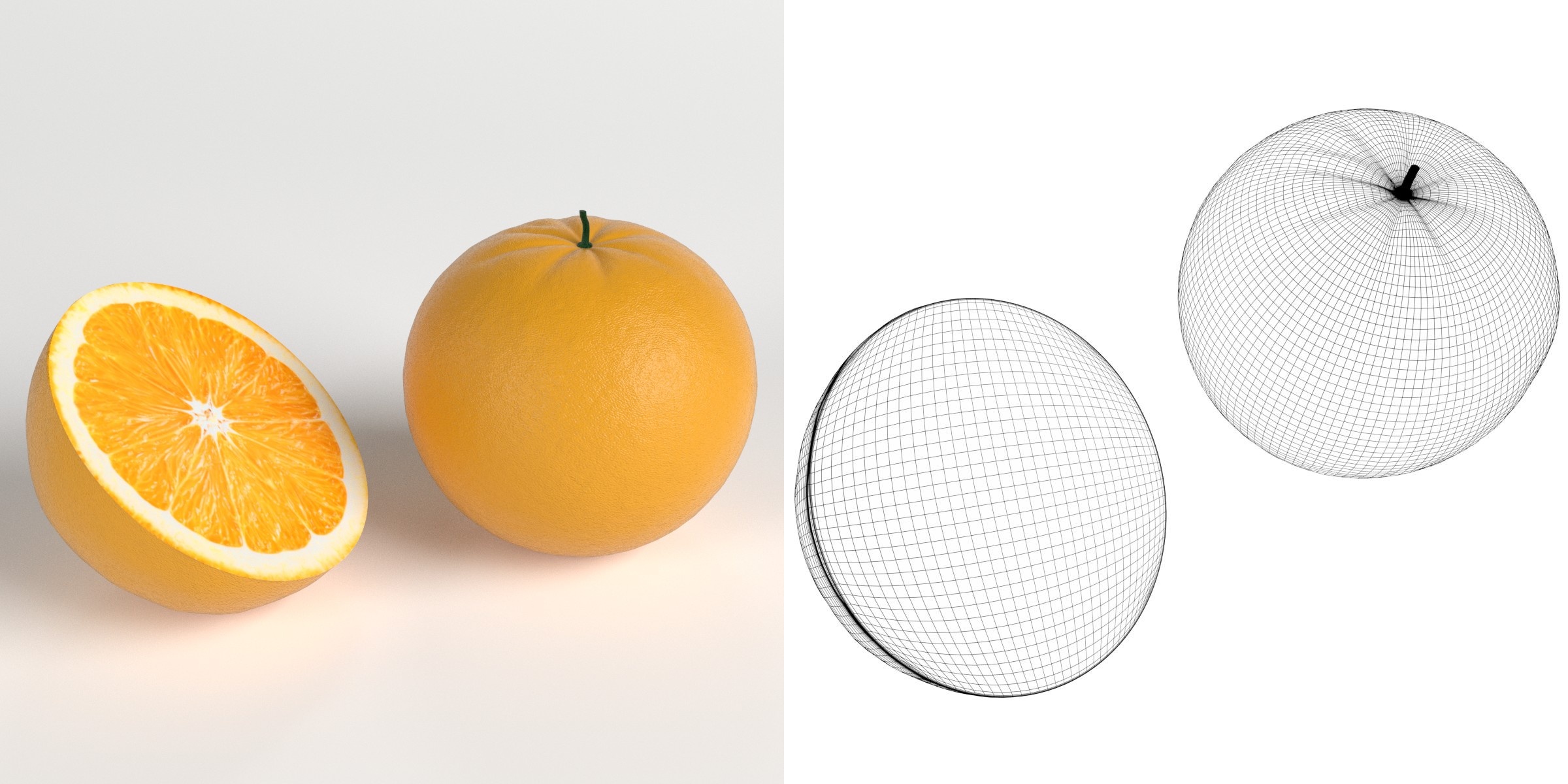 3D-Modell - Ganze und Halbe Orange