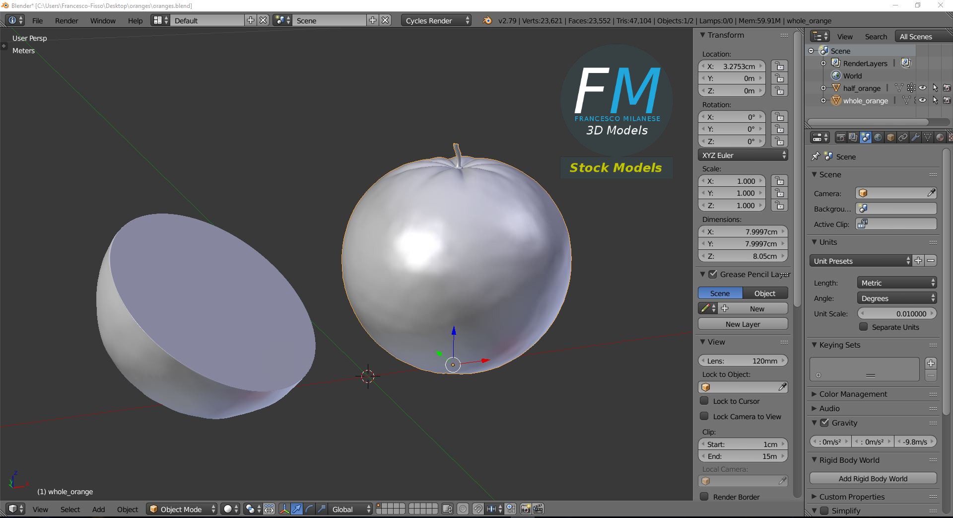 3D-Modell - Ganze und Halbe Orange - 09