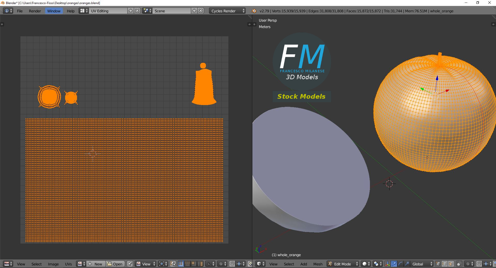 3D-Modell - Ganze und Halbe Orange - 10