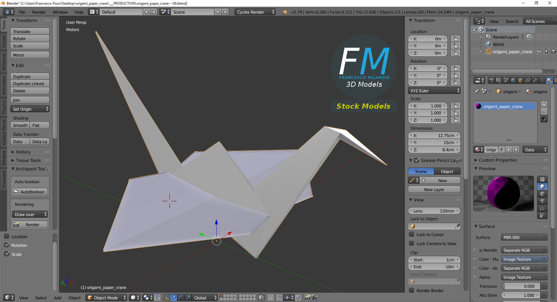 3D-Modell - Origami-Papierkranich - 09