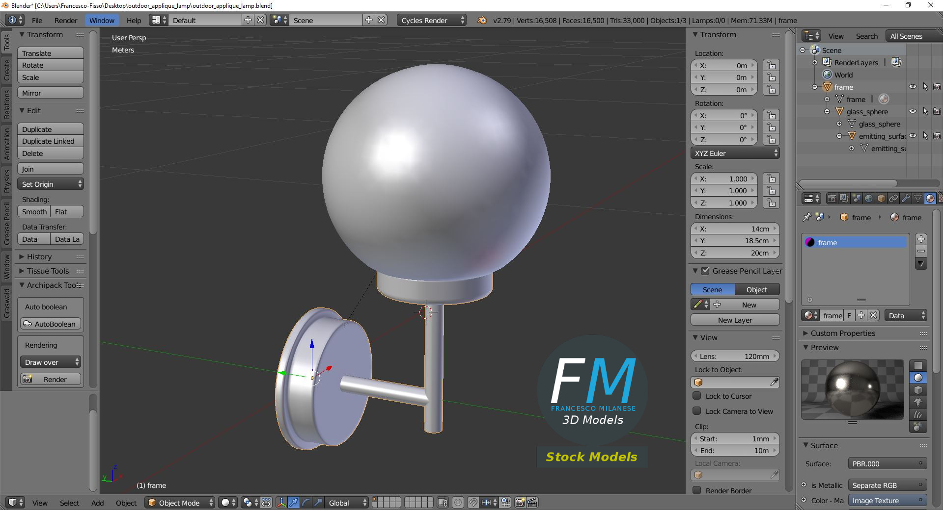 3D-Modell - Außenwandleuchte mit Glaskugel - 09