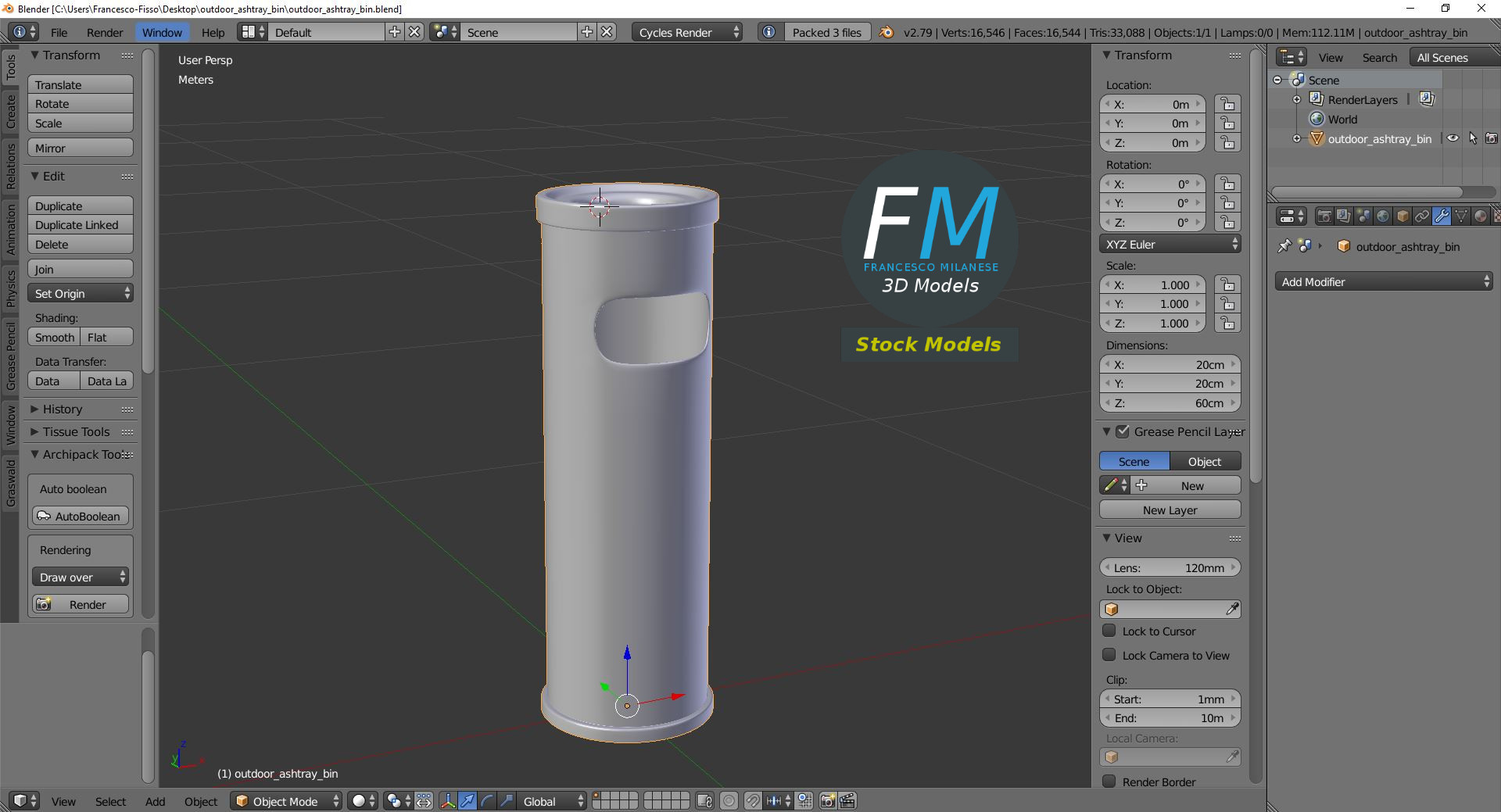 3D-Modell - Outdoor-Aschenbecher mit Abfallbehälter - 09