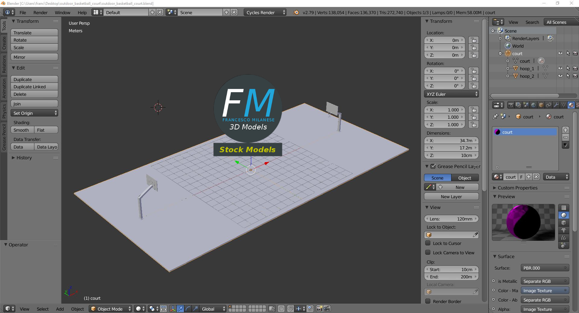 3D-Modell - Basketballplatz im Freien - 09