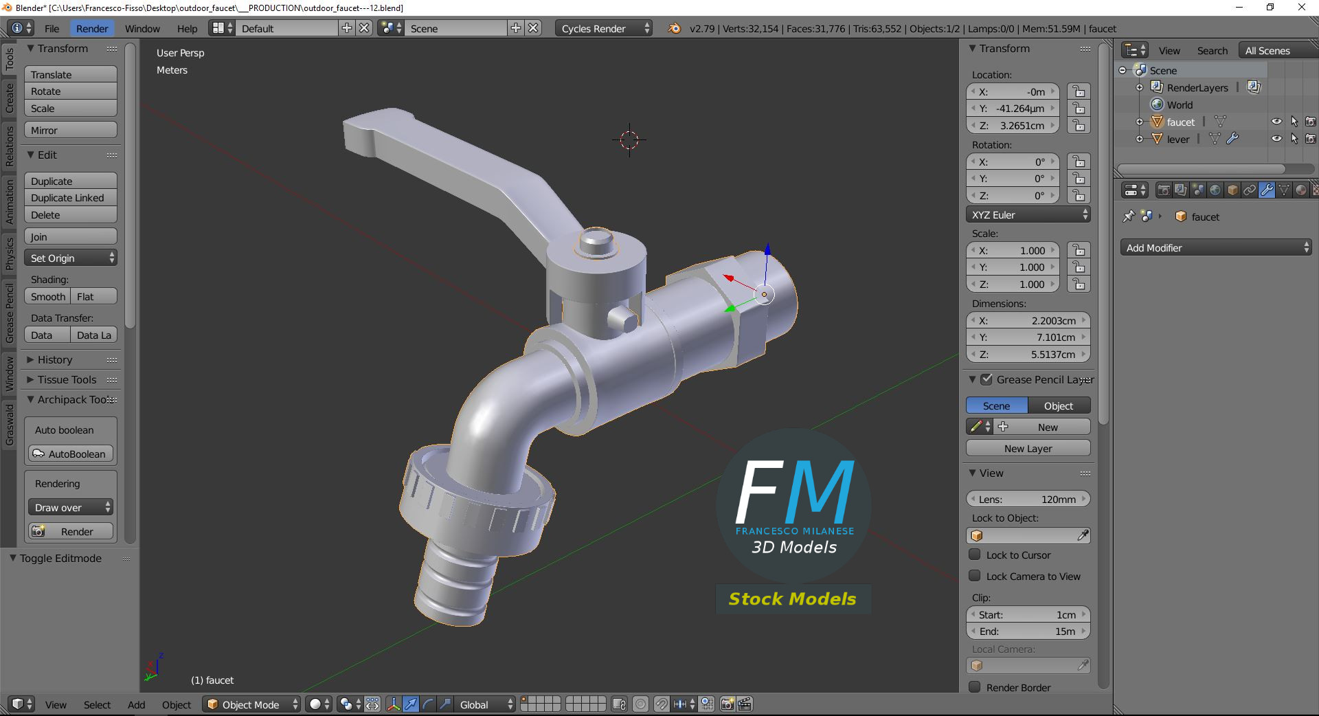 3D-Modell - Außenwasserhahn mit Hebel - 09