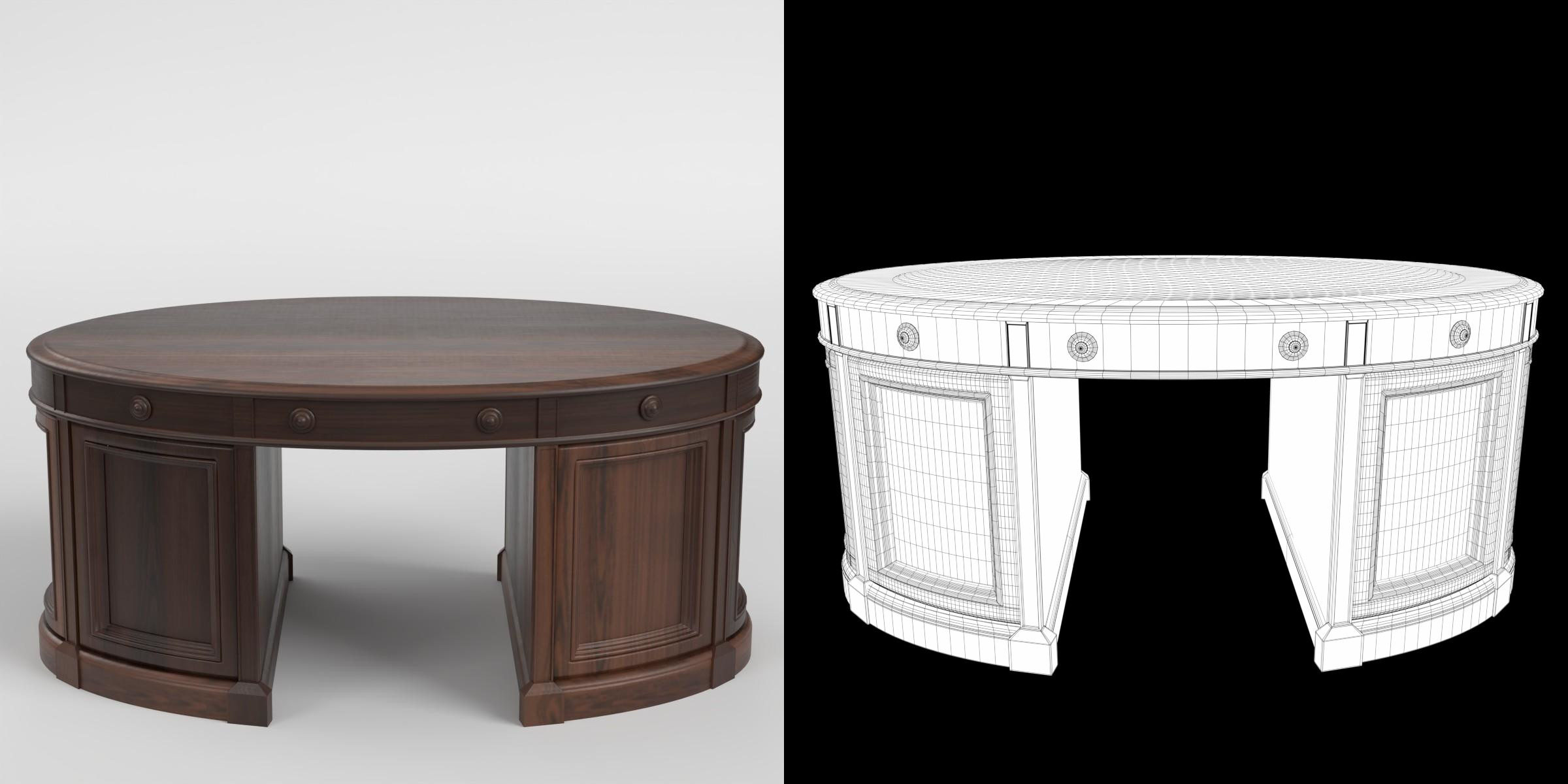 3D-Modell - Ovaler Chefschreibtisch
