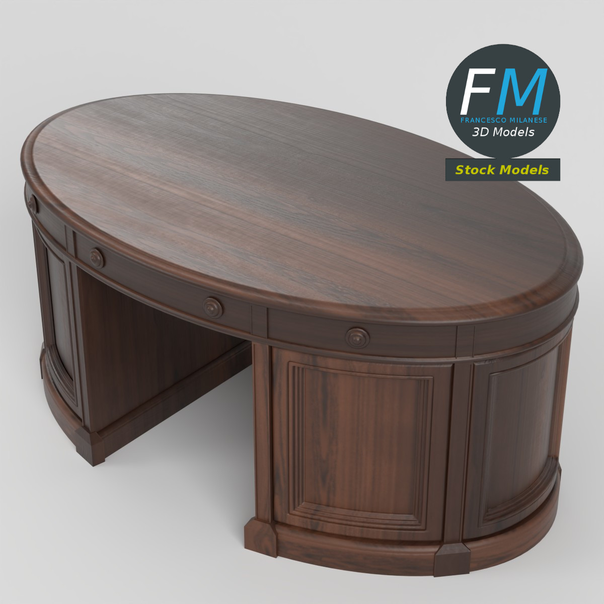 3D-Modell - Ovaler Chefschreibtisch - 02