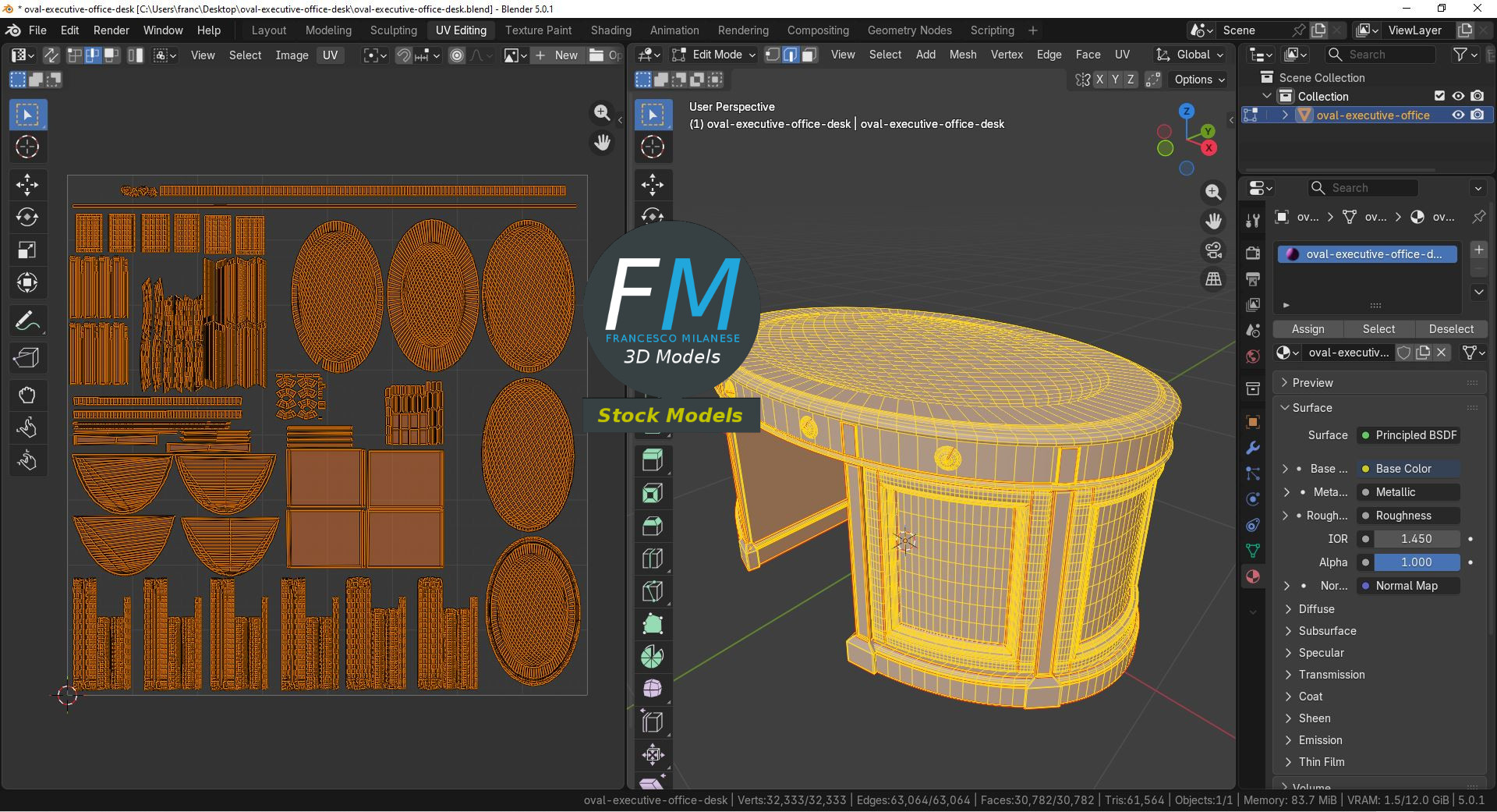 3D-Modell - Ovaler Chefschreibtisch - 10