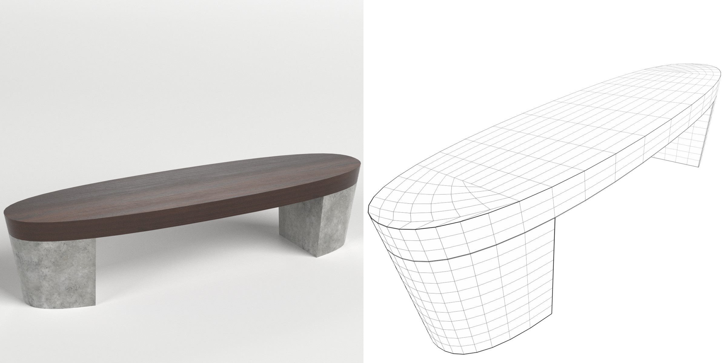 3D-Modell - Ovale Sitzbank