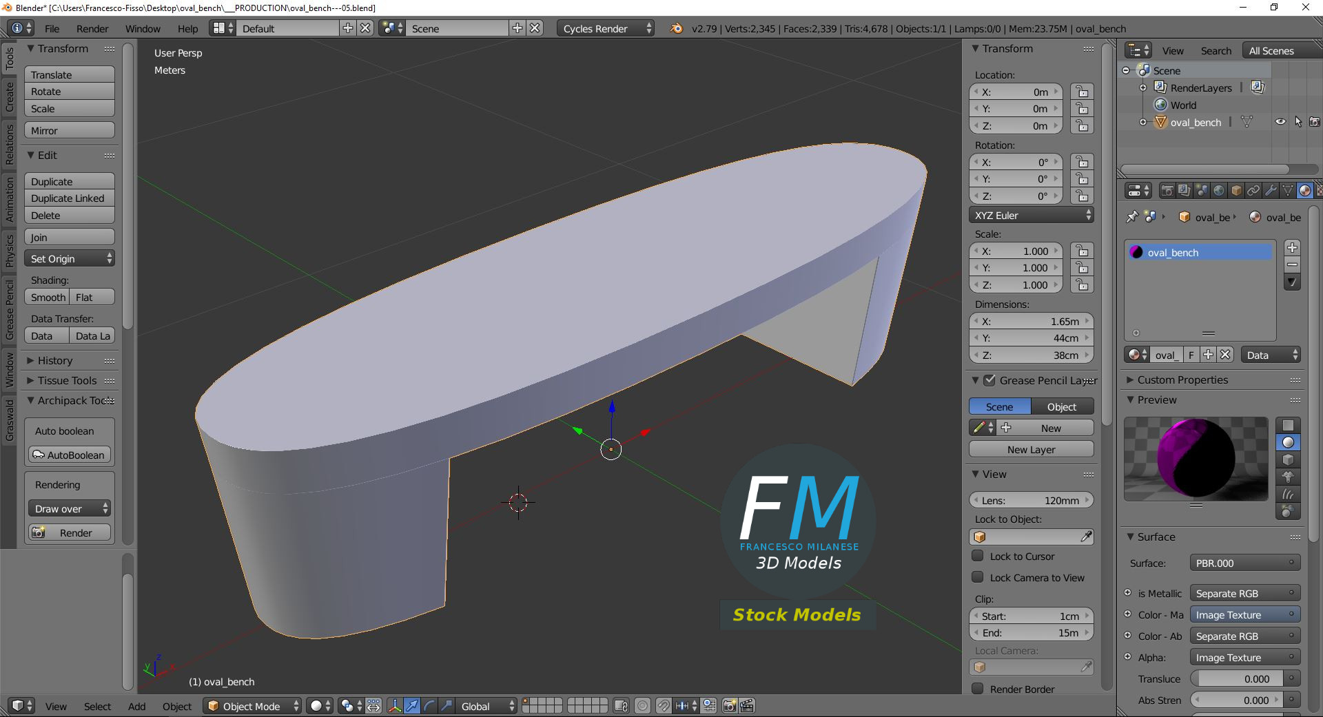 3D-Modell - Ovale Sitzbank - 09
