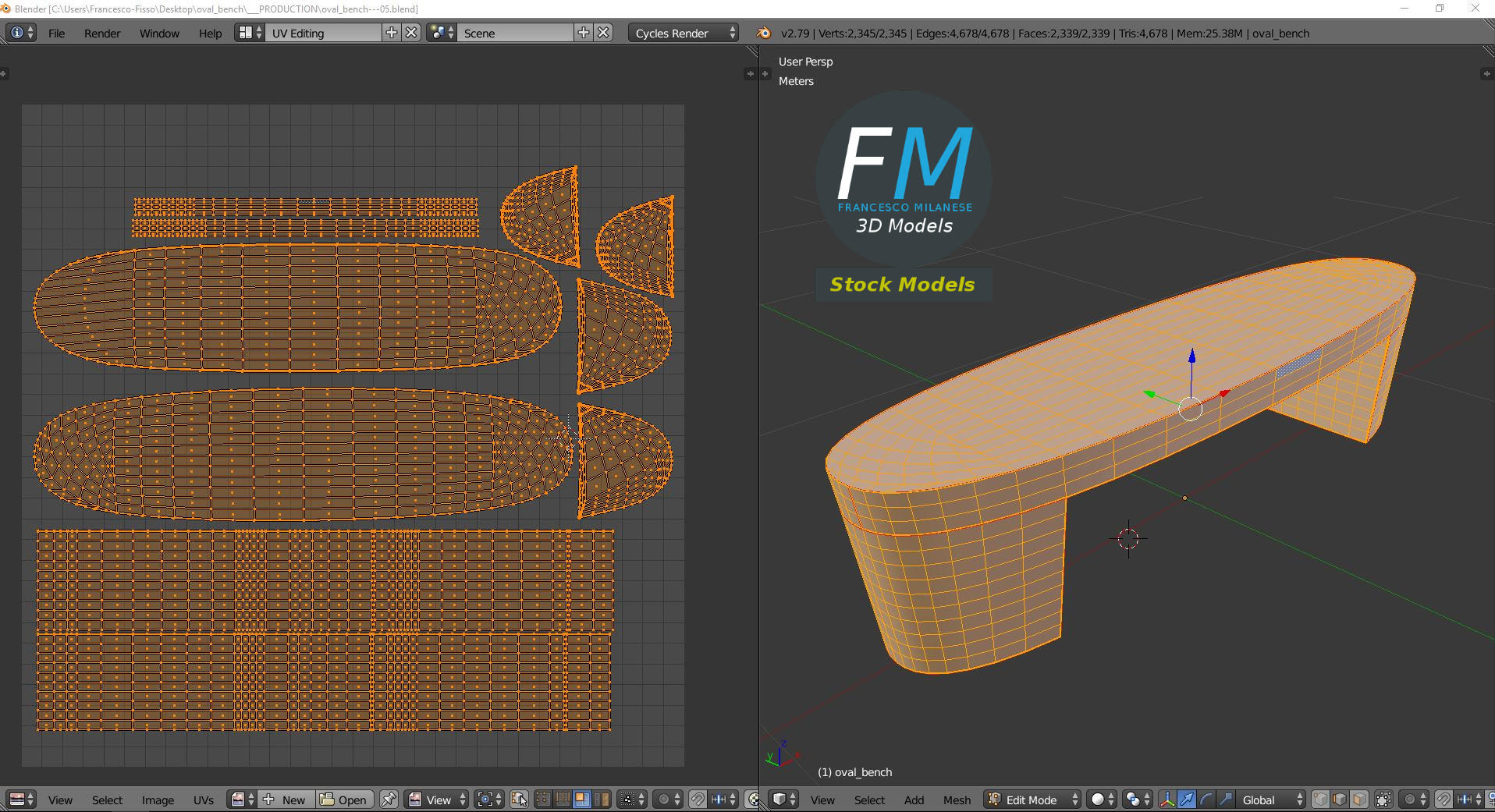 3D-Modell - Ovale Sitzbank - 10