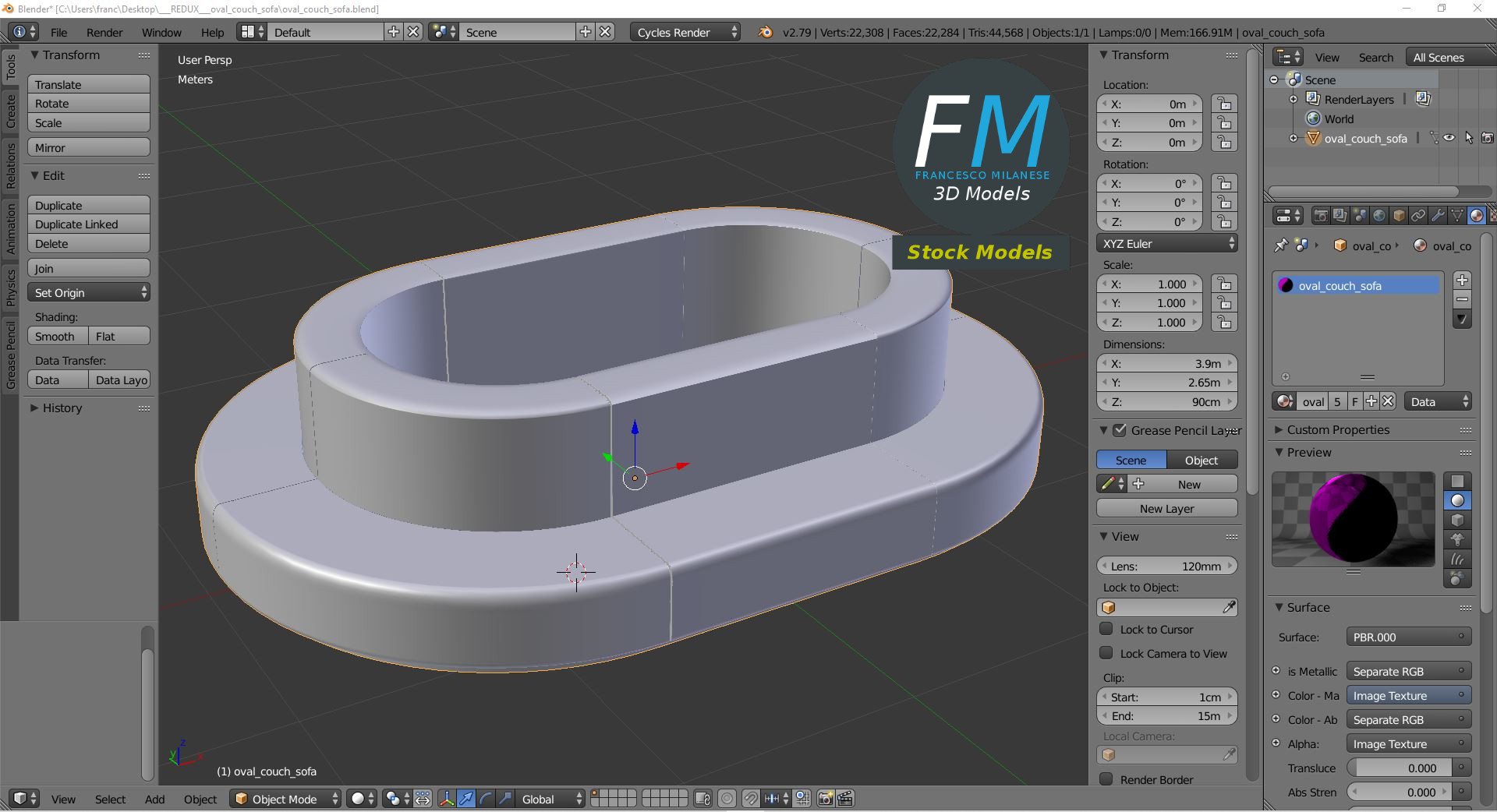 3D-Modell - Ovales Sofa - 09